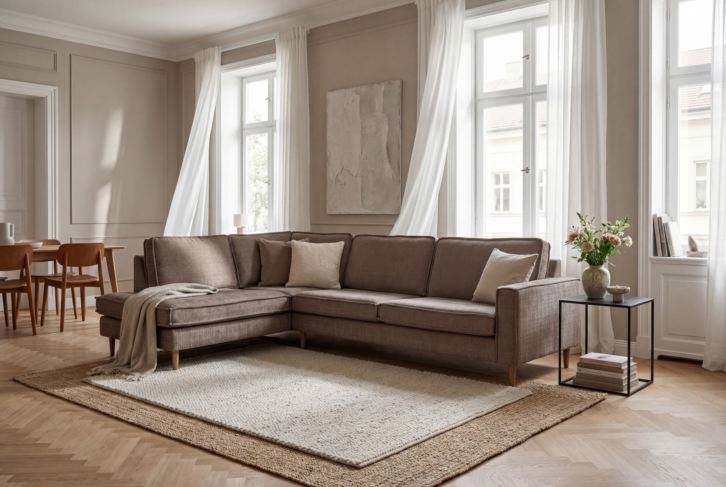 Home Affaire Pinto Skandi Corner Sofa 290cm Chenille Brown 4