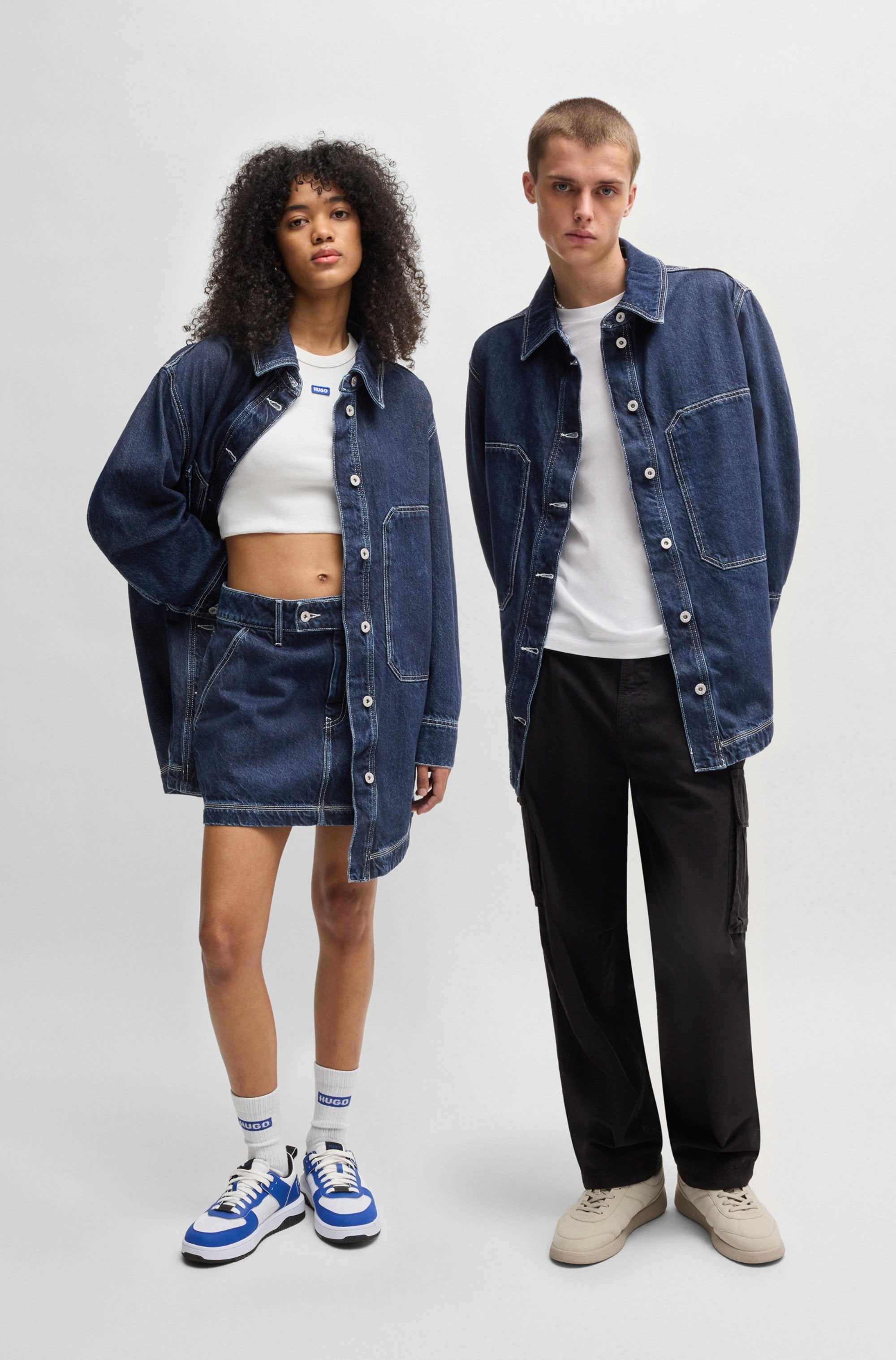 HUGO Blue Jeansjacke »Galane«, mit kontrastfarbenen Nähten Overshirt Oversized Unisex