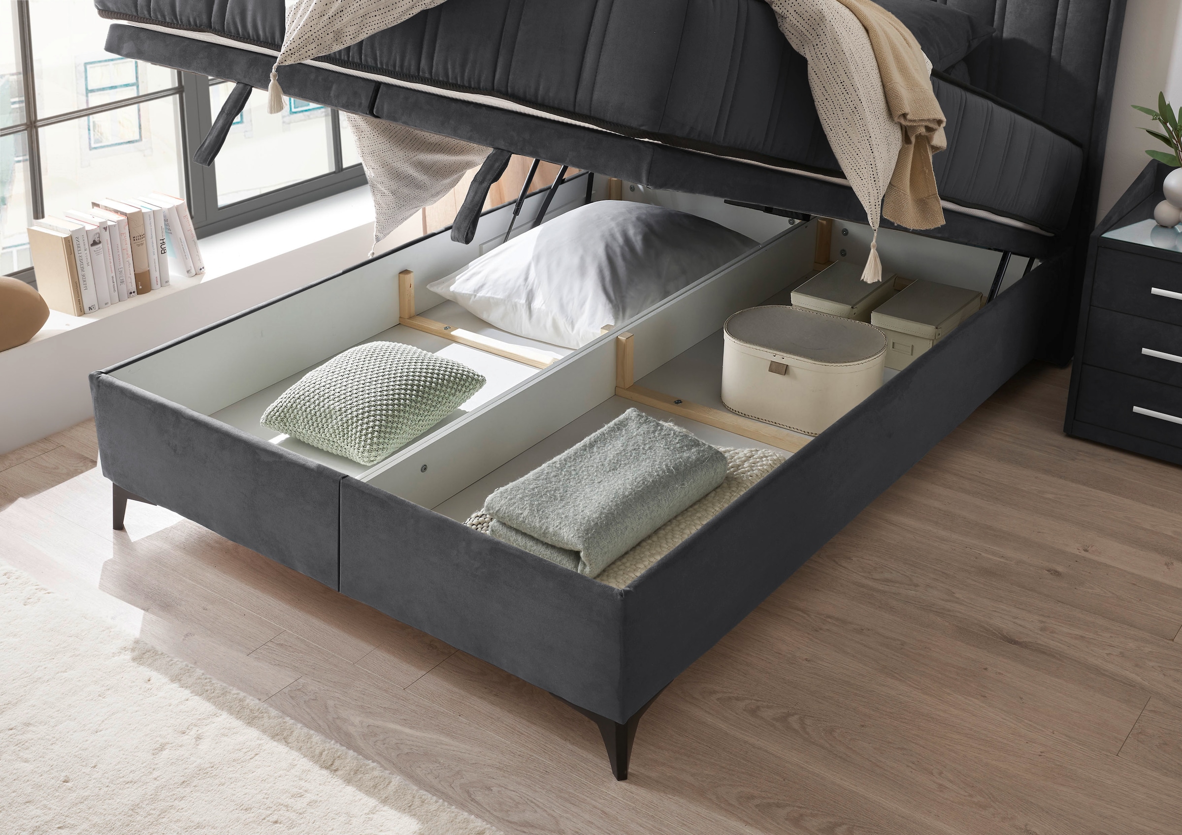 ED EXCITING DESIGN Boxbett »Monroe inkl. Bettkasten, erhältlich in den Breiten 120cm & 140cm«, Duo-Matratze - feste Seite mit Kokosmatte