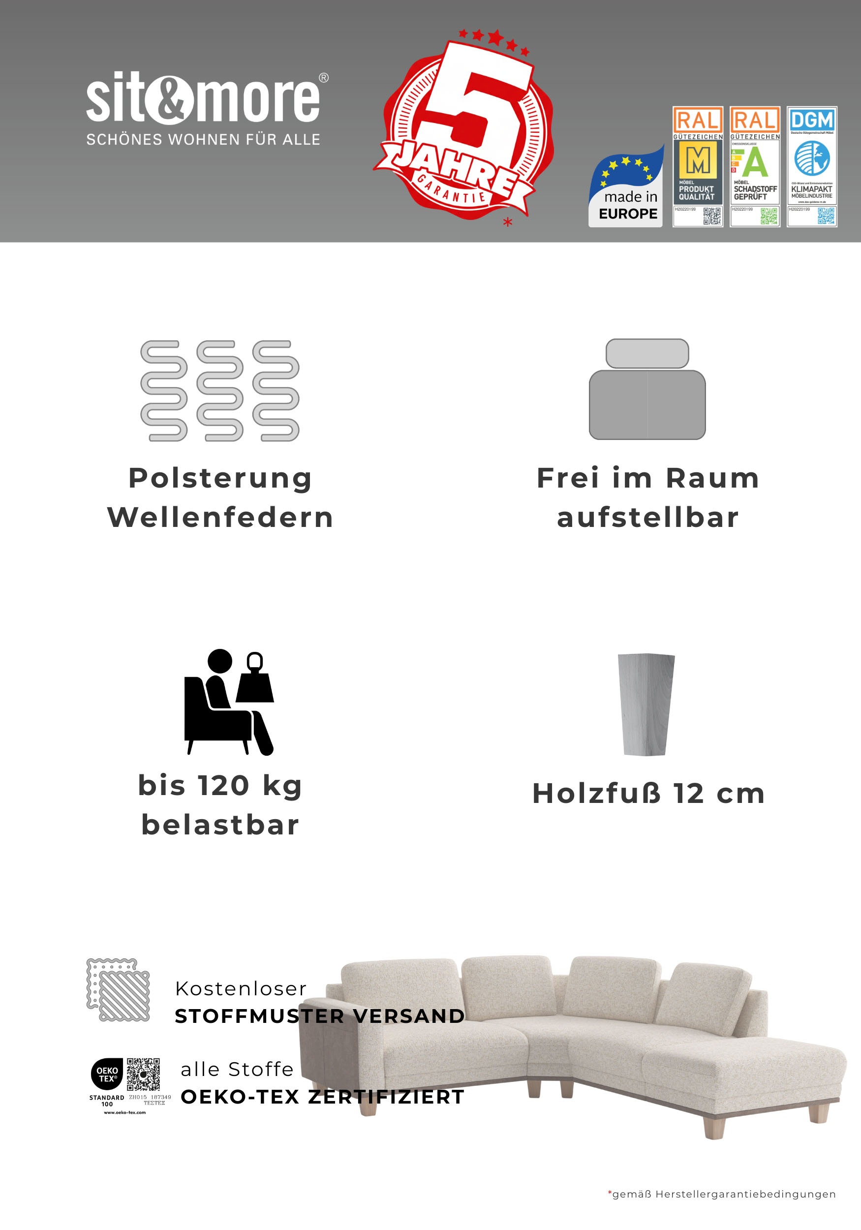 sit&more Big-Sofa »Concept« Modernes Sofa in drei Fußfarben zur Auswahl
