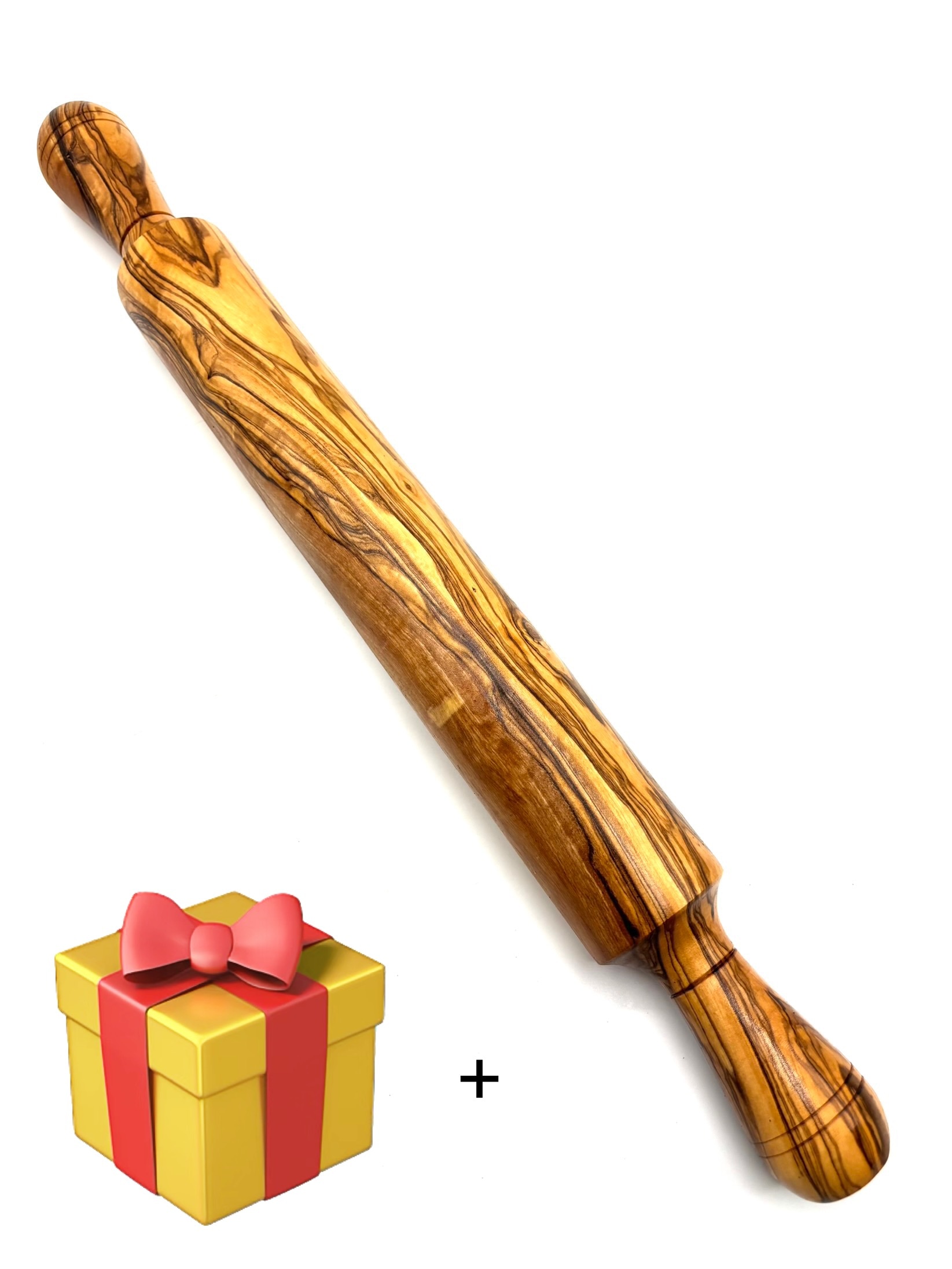 Teigroller "Nudelholz aus massivem Olivenholz", 42cm, braun, OLIVENHOLZ-ERLEBEN, Teigroller, ergonomische Griffe, angenehmer Halt für müheloses