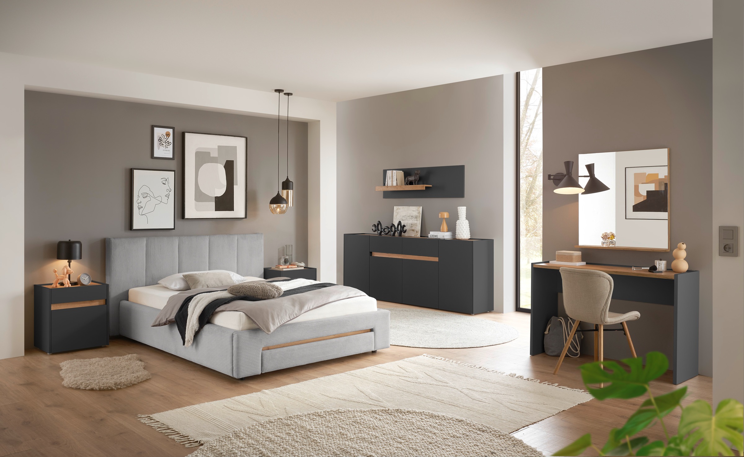 INOSIGN Polsterbett »CiTY/GiRON, Bettgestell mit Bettkasten, gepolstertes Stauraumbett«, mit Hundebett oder Stauraumschublade, Bezug Cord-oder Leinenoptik