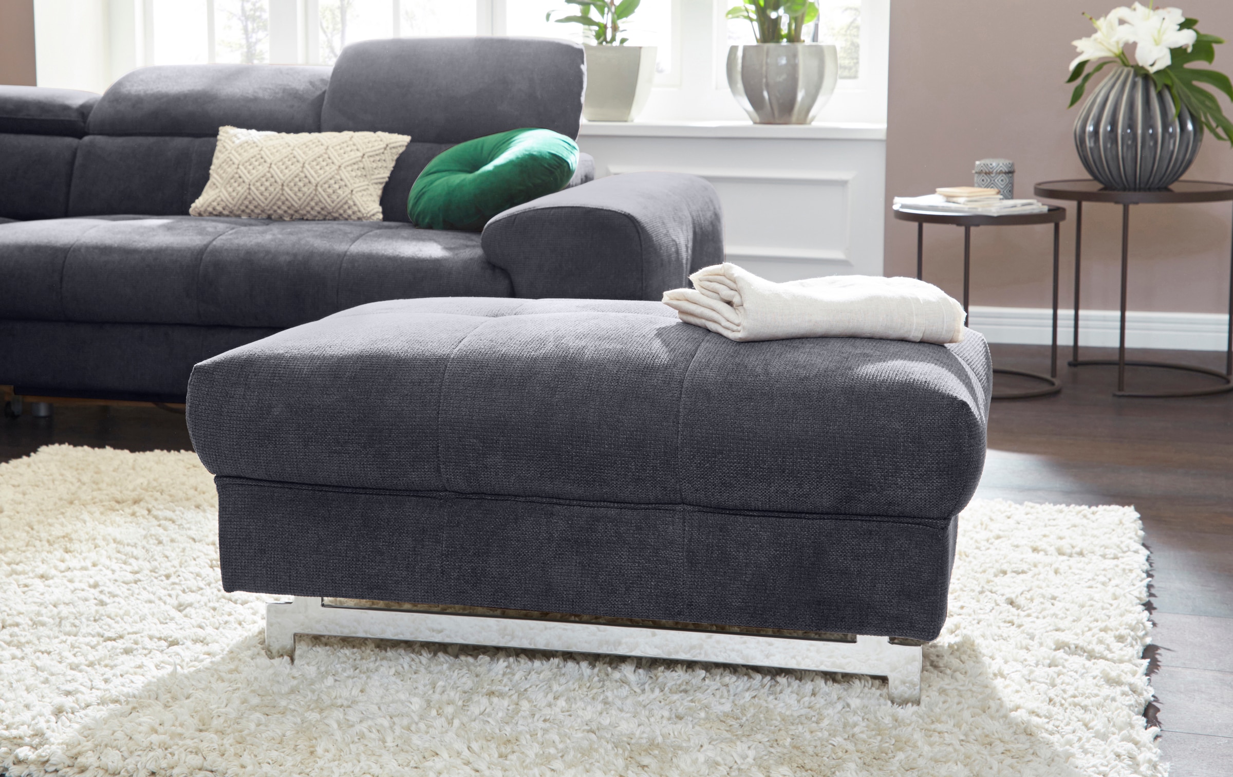 COTTA Polstergarnitur »Chef L-Form«, (Set, 2 tlg.), Set bestehend aus: Ecksofa mit Kopfteilverstellung & Hocker