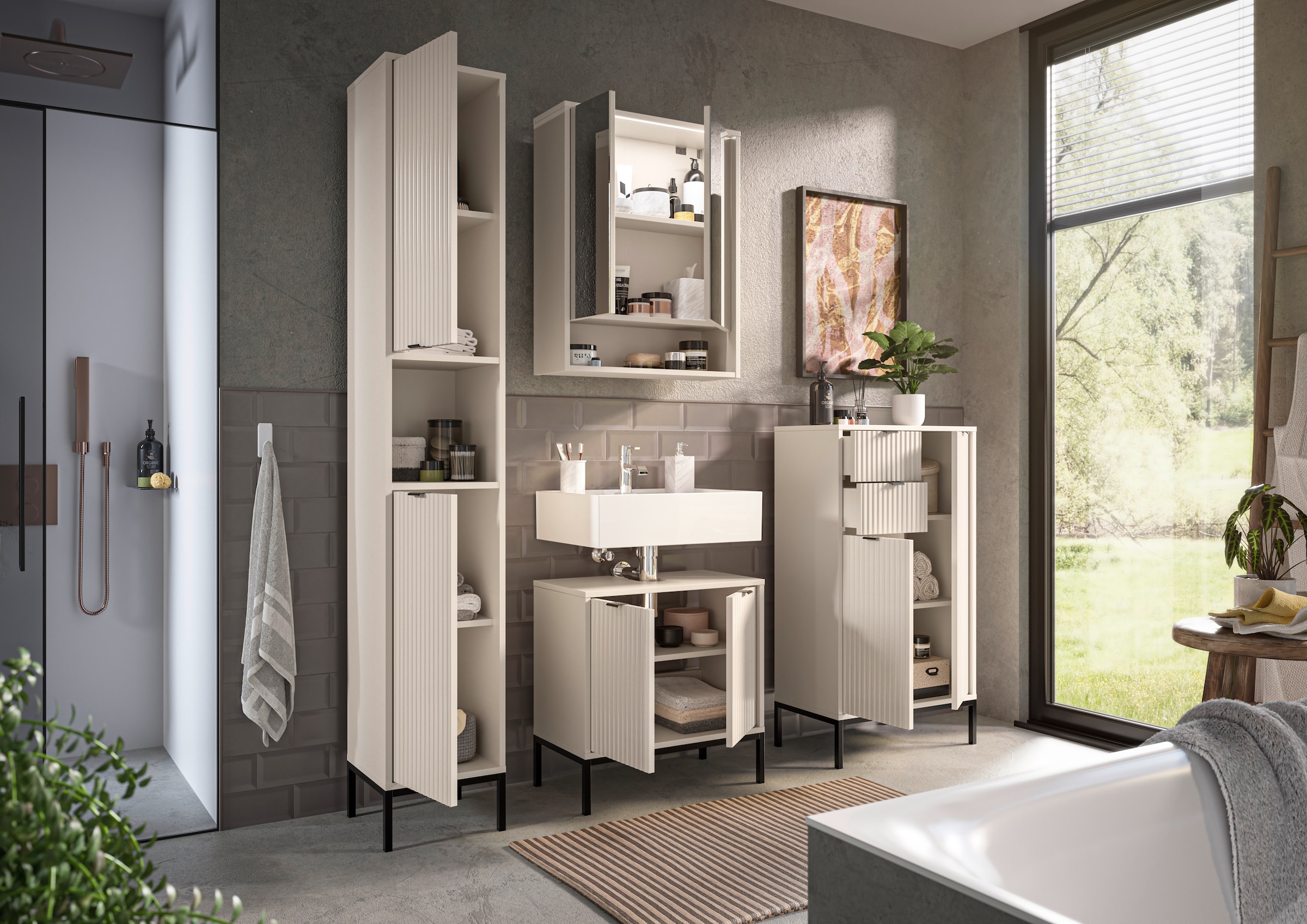 BASIC by Balculina Hochschrank »Lucera Hochschrank, Badezimmerschrank BxHxT 32x195x32« 1 Stk. tlg. Breite 32 cm, Tür L/R montierbar