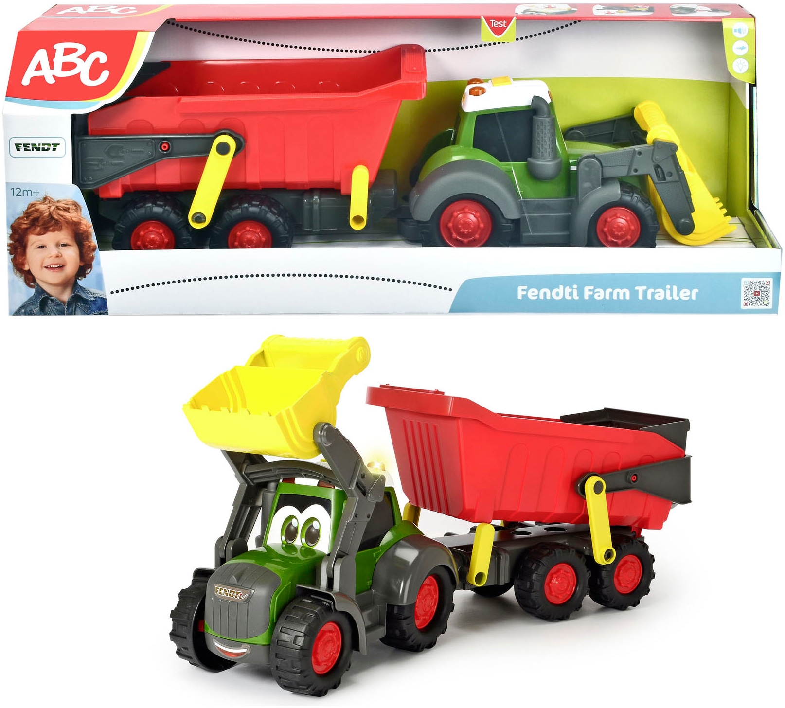 ABC Kinder Spielzeug-Traktor "ABC Fendti Farm Trailer", bunt, Kunststoff, T:65cm, Spielzeugfahrzeuge, mit Licht und Sound