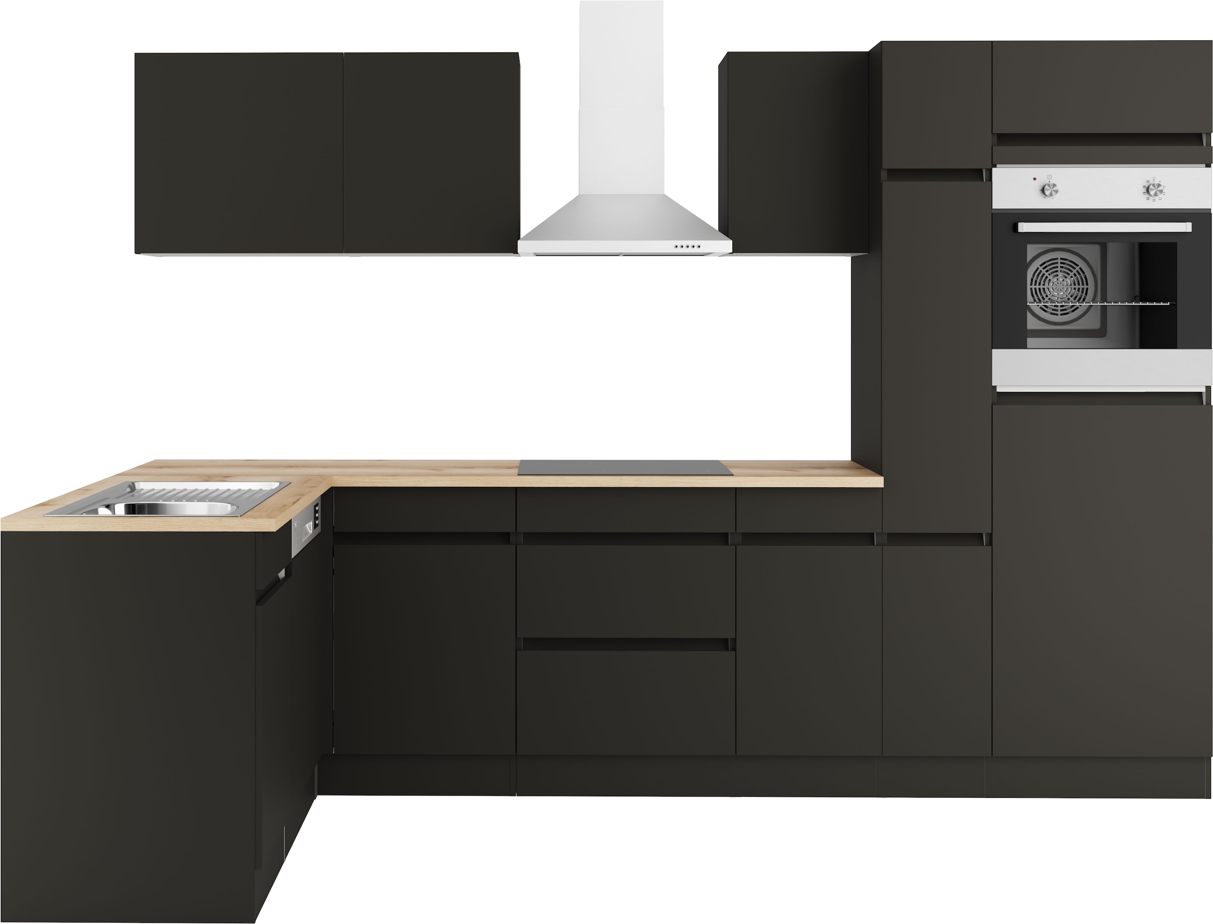 OPTIFIT Küchenzeile "Roth" Stellmaße 300x175 cm, wahlweise mit E-Geräten, mit Apothekerschrank