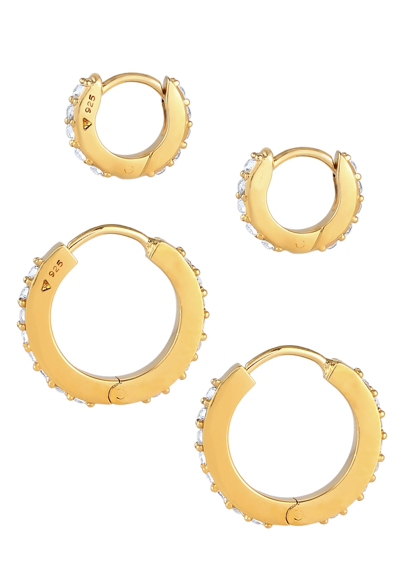 Paar Creolen ELLI "Creolen 2er Set 925 Silber, mit Kristallen von Swarovski", gold, Ohrringe, Damen, onesize,mit Steinen, Silber 925 (Sterlingsilber) 2