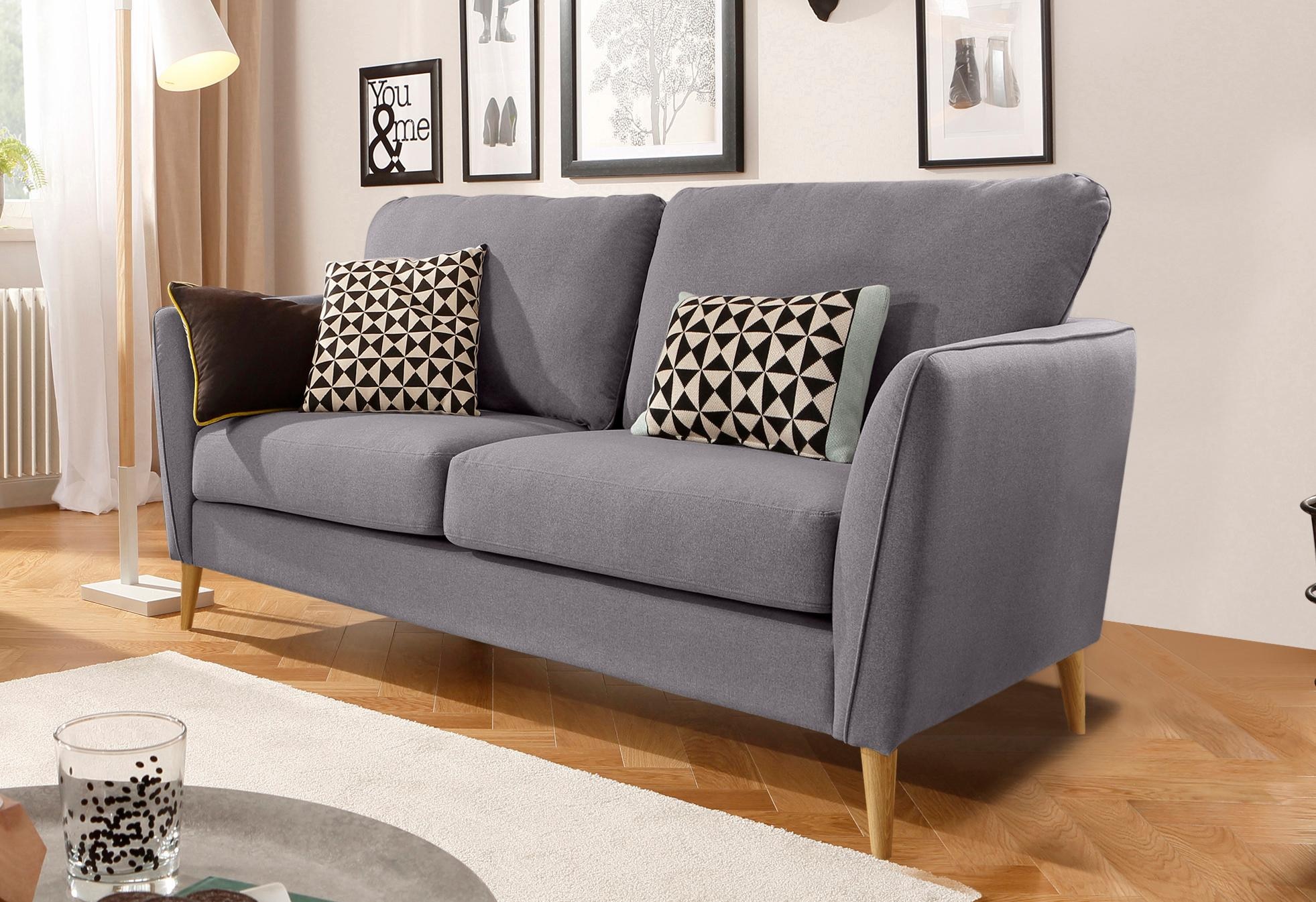 Home affaire 2-Sitzer »MARSEILLE Kompaktsofa 170 cm, Cord, Flachgewebe, Struktur, Webstoff«, Massivholzbeine Eiche, Landhausstil, Wellenunterfederung