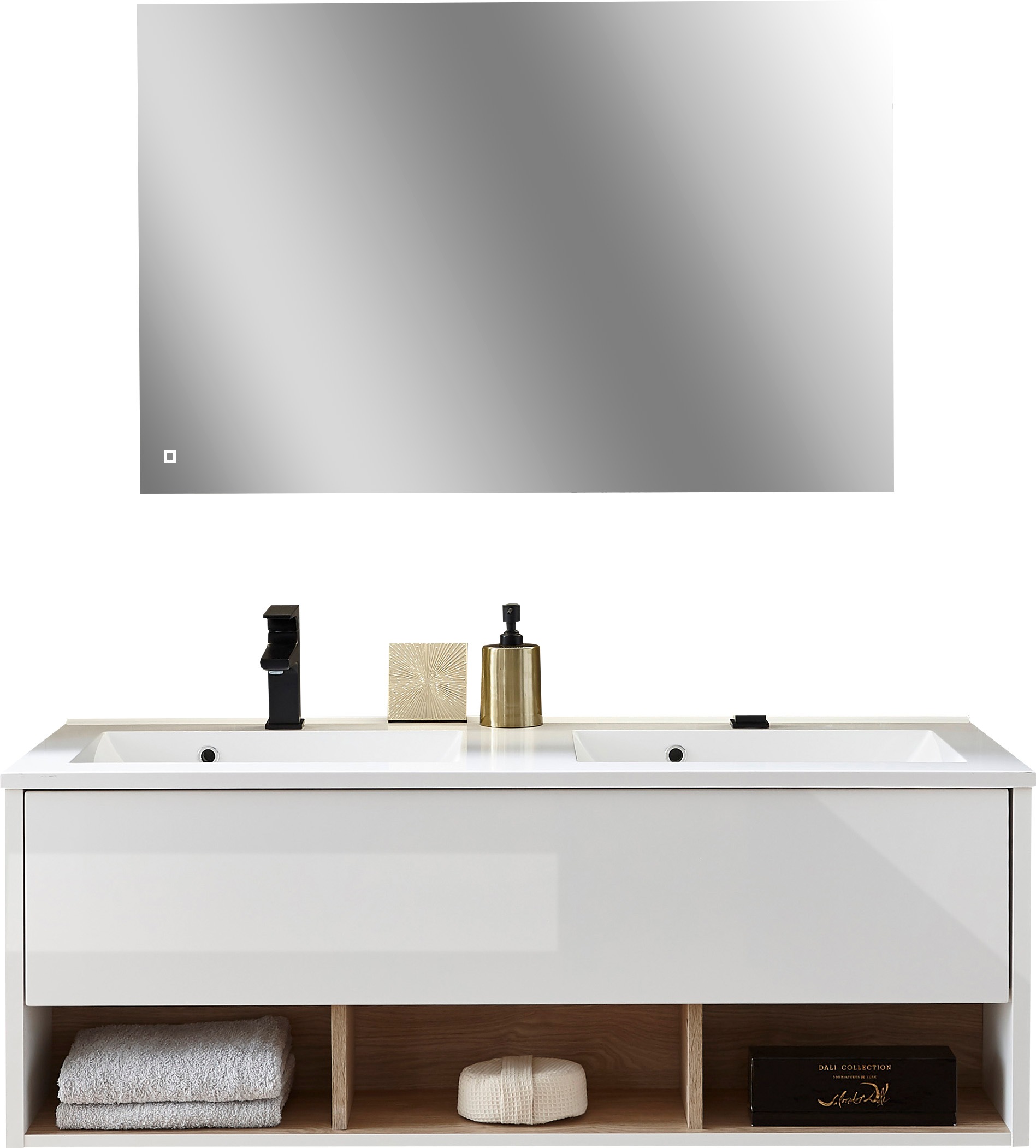 Places of Style Badmöbel-Set »Studio Line, Bad im modernen Design, 2-teiliges Badezimmer«, (2 St.), Waschtisch und Spiegel, in zwei Farben verfügbar, viel Stauraum