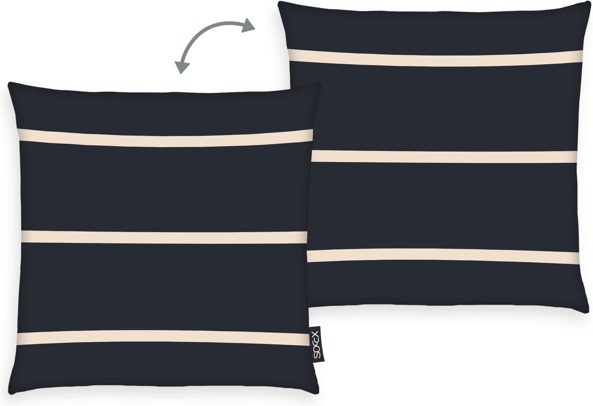 Kissenhülle SOCCX, B:40cm H:1cm L:40cm, schwarz, Renforcé, Obermaterial: 100% Baumwolle, Kissenbezüge, "Coastal Stripes", gewebtes Label