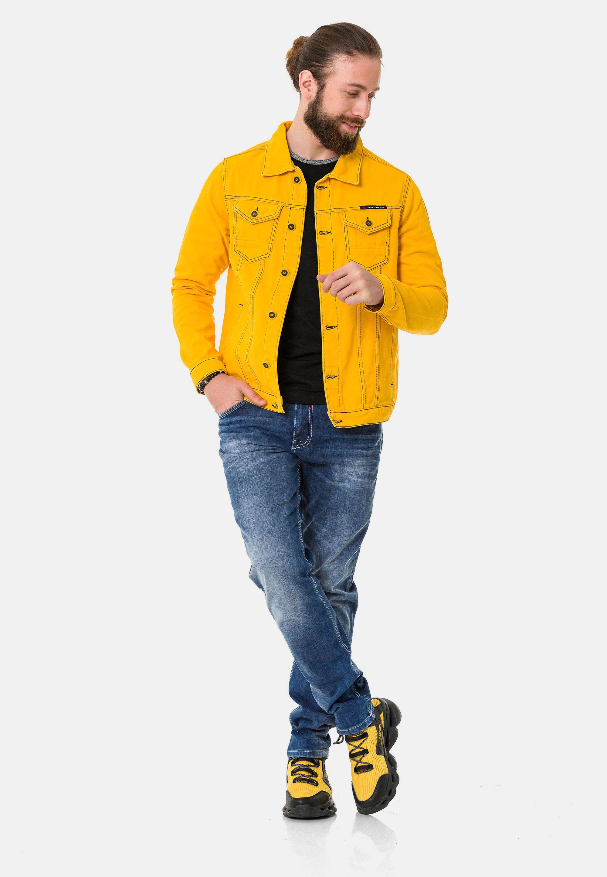 Cipo & Baxx Jeansjacke »CJ289« ohne Kapuze mit Knopfleiste