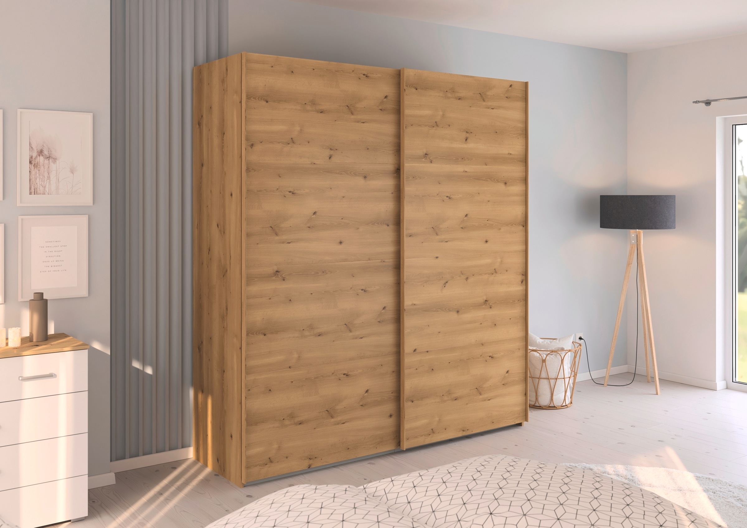 rauch Schwebetürenschrank »Kleiderschrank Schrank Garderobe Schlafzimmerschrank EVELYN«, in elegantem Stil, in 5 Breiten, Griffe in Korpusfarbe MADE IN GERMANY