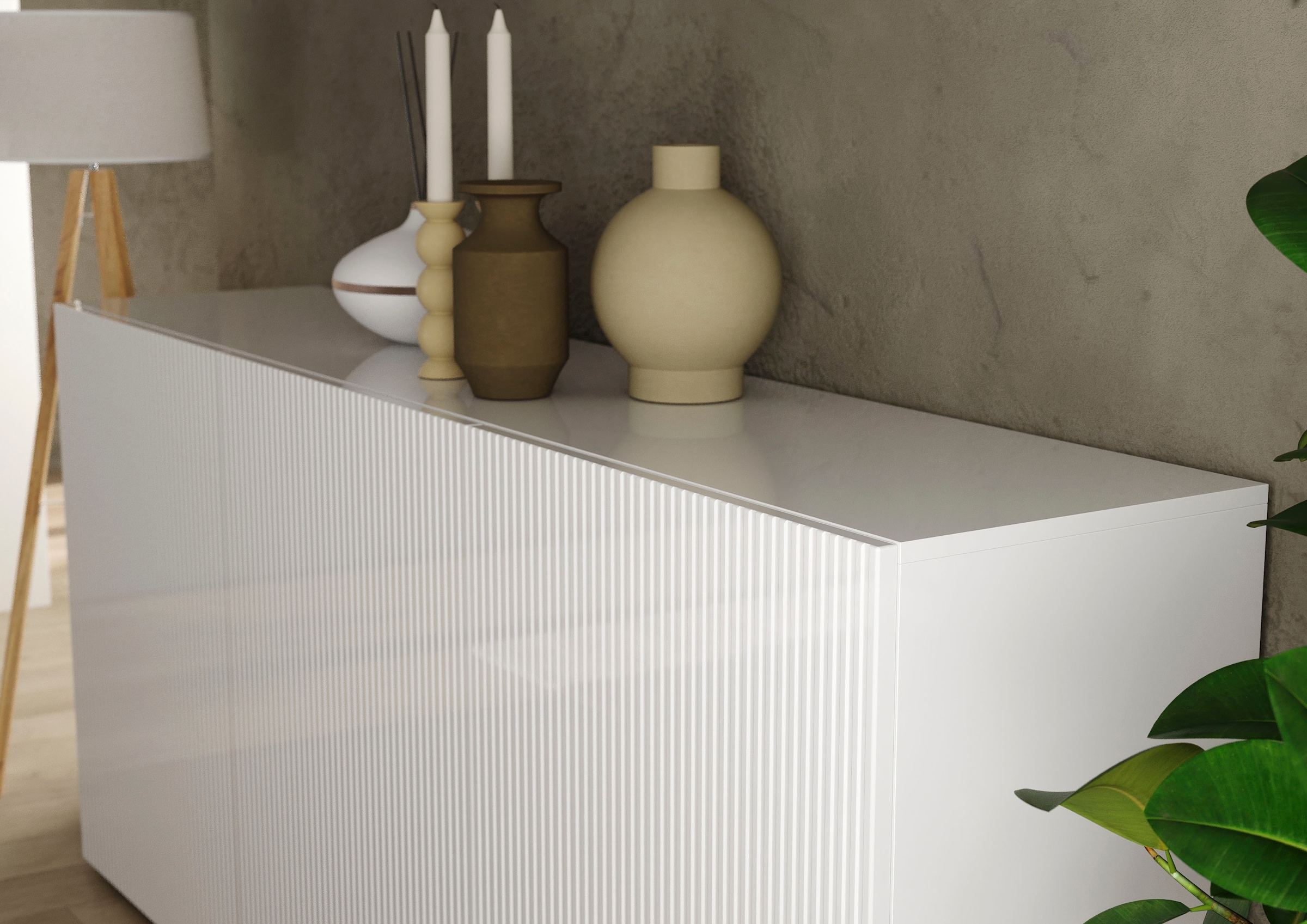 INOSIGN Sideboard »Rio Breite 181 cm, Kommode mit 3 Türen, Anrichte,«, geriffelte MDF-Fronten, modern u. elegant, viel Stauraum