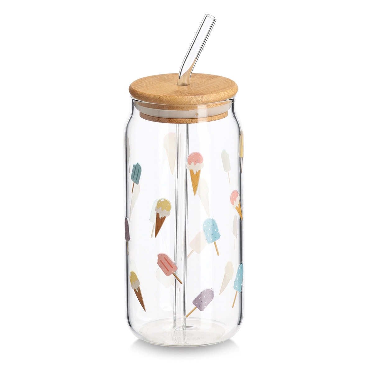 Zeller Present Gläser-Set »Trinkglas-Set, 4er Set« Stilvolles Sommer-Motiv mit Deckel und Glastrinkhalm, 500 ml