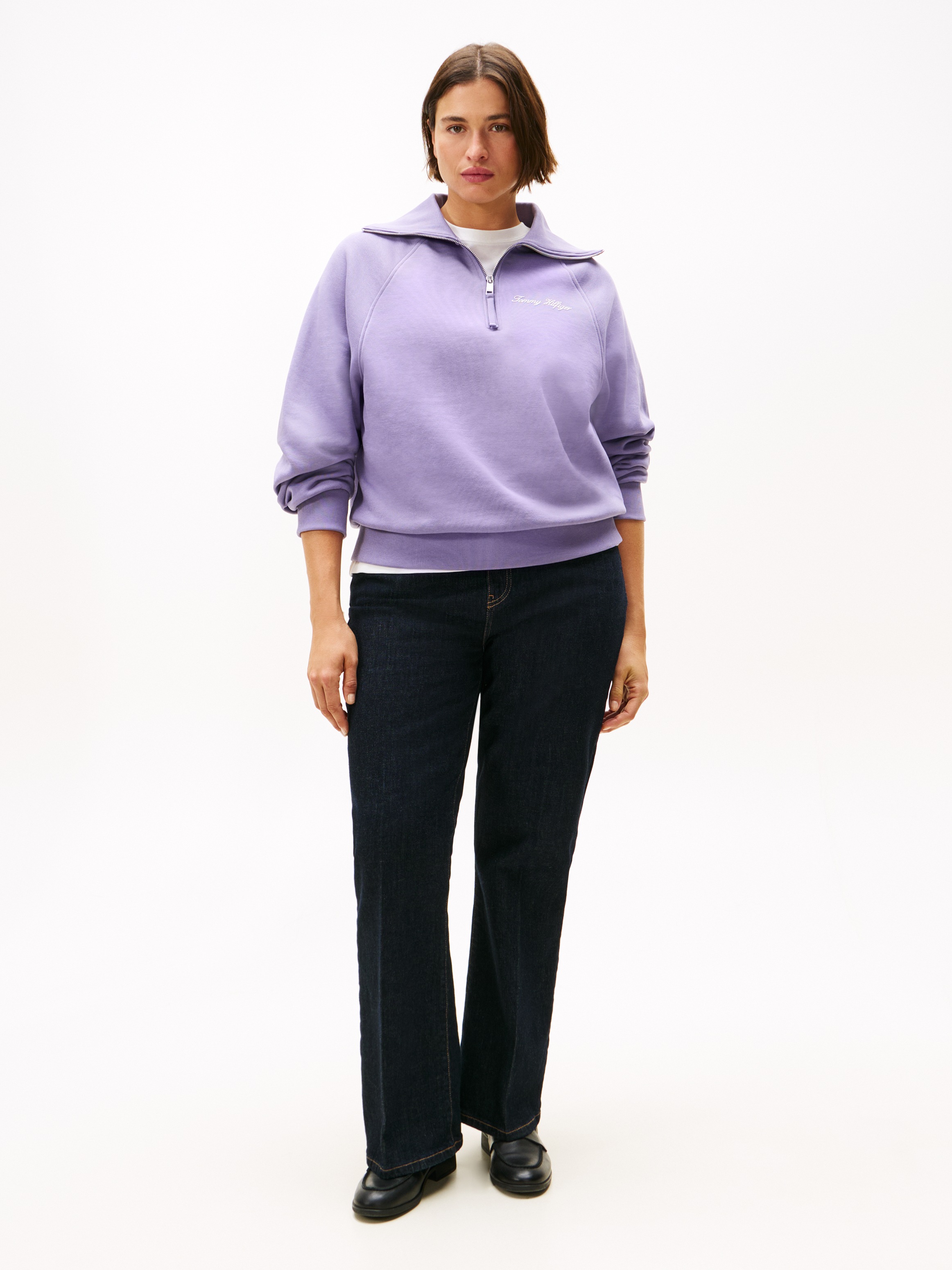 Thumbnail - Tommy Hilfiger Curve Sweatshirt "CRV CLASSIC SCRIPT FLEECE 1/2ZIP" in großen Größen