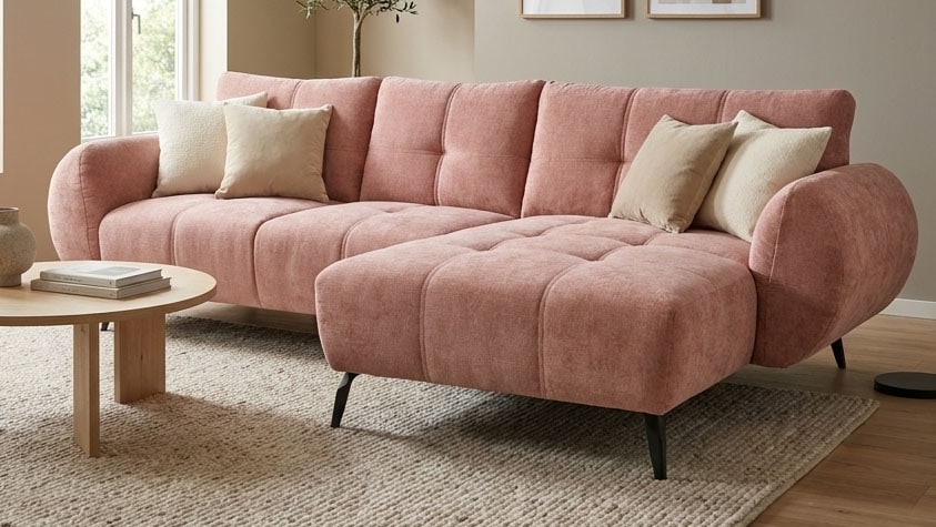 OTTO home Ecksofa "Viiborg 261 x 140 cm, mit Steppungen, elegant, modern" L-Form, pflegeleichter Bezug, hohe Füße - passend für Saugroboter