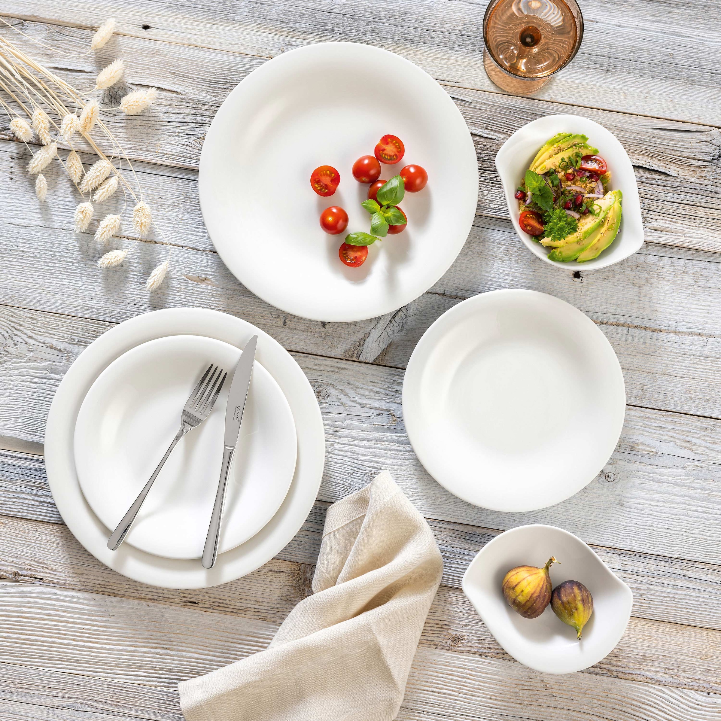 vivo Villeroy & Boch Group Geschirr-Set »Essential White«, (Set, 18 tlg., 6x Speiseteller 27cm, 6x Frühstücksteller 22cm, 6x Müslischale 16x14cm), Dinner-Set, 18 Teile