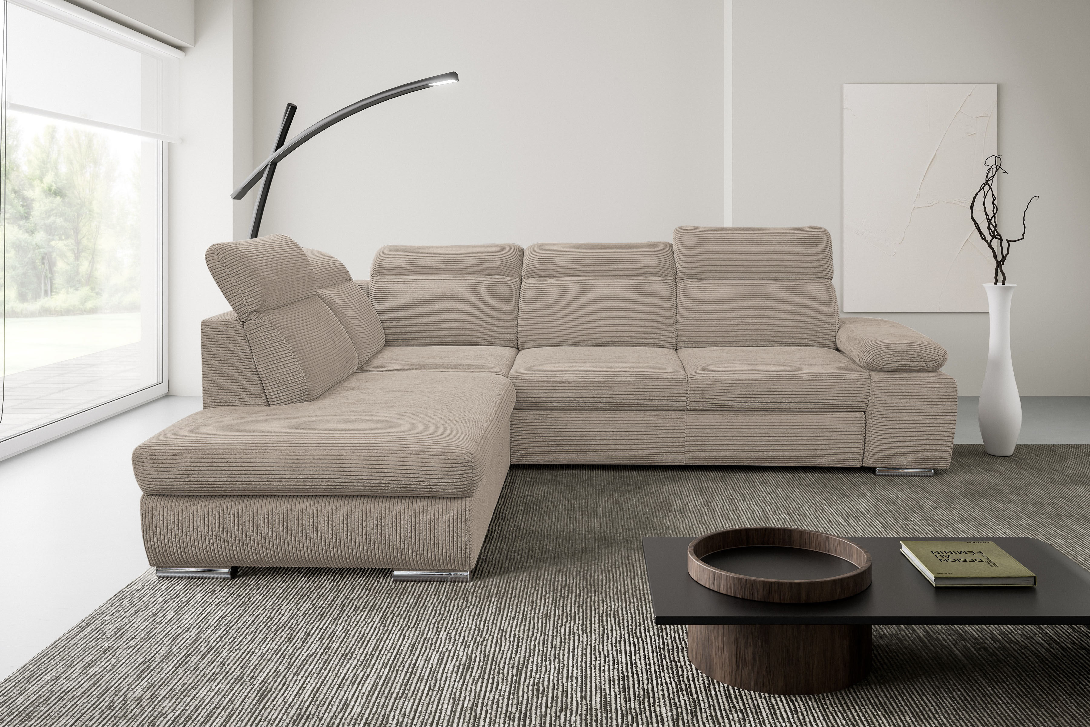 WERK2 Ecksofa "Alicante 280 x 230 cm Cord L-Form, modern und bequem" Cord, L-Form, XXL, Schlaffunktion, Bettkasten