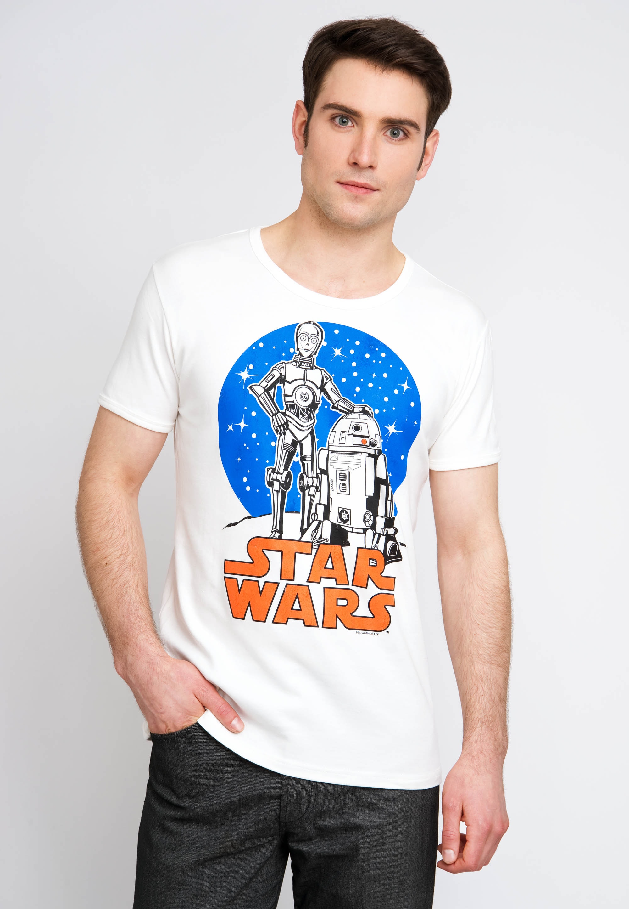 LOGOSHIRT T-Shirt »C-3PO mit | R2-D2«, lizenzierten & ▷ bestellen BAUR Originaldesign