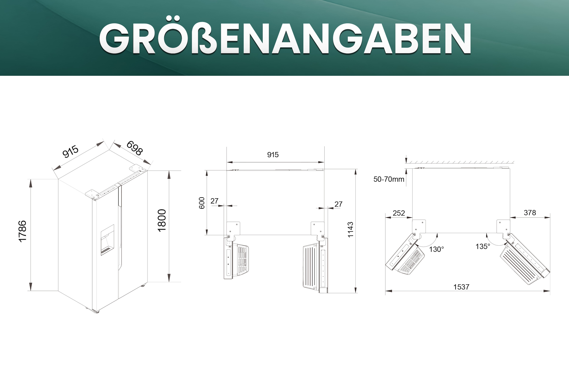 Hisense Side-by-Side »RSIM535AFE«, Wasser-/Eisspender, NoFrost, mit Wassertank