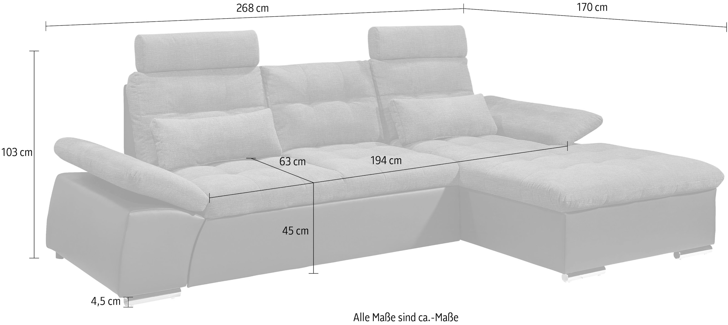 ED EXCITING DESIGN Ecksofa »Jakarta L-Form«, mit Bettfunktion, Kopfstützen, Nierenkissen, Armteilverstellung