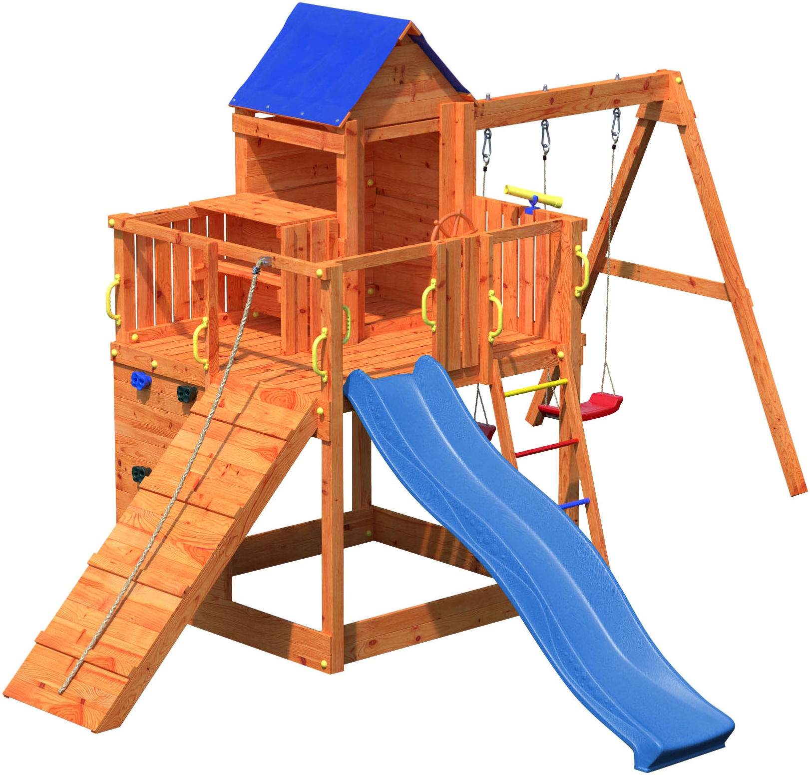 FUNGOO Spielturm »Treehouse« mit Spielhaus, Rutsche, Doppelschaukel, Kletterwand