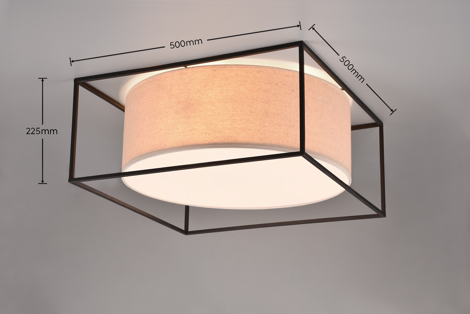TRIO Leuchten Deckenleuchte »ROSS, 3-flammige Deckenlampe mit Stoffschirm 50x50 cm Höhe 22 cm«, 3 flammig, Leuchtmittel E27 | Leuchtmittel wechselbar, Deckenlampe exkl 3x E27 max 25W Metall schwarz Stoffschirm beige