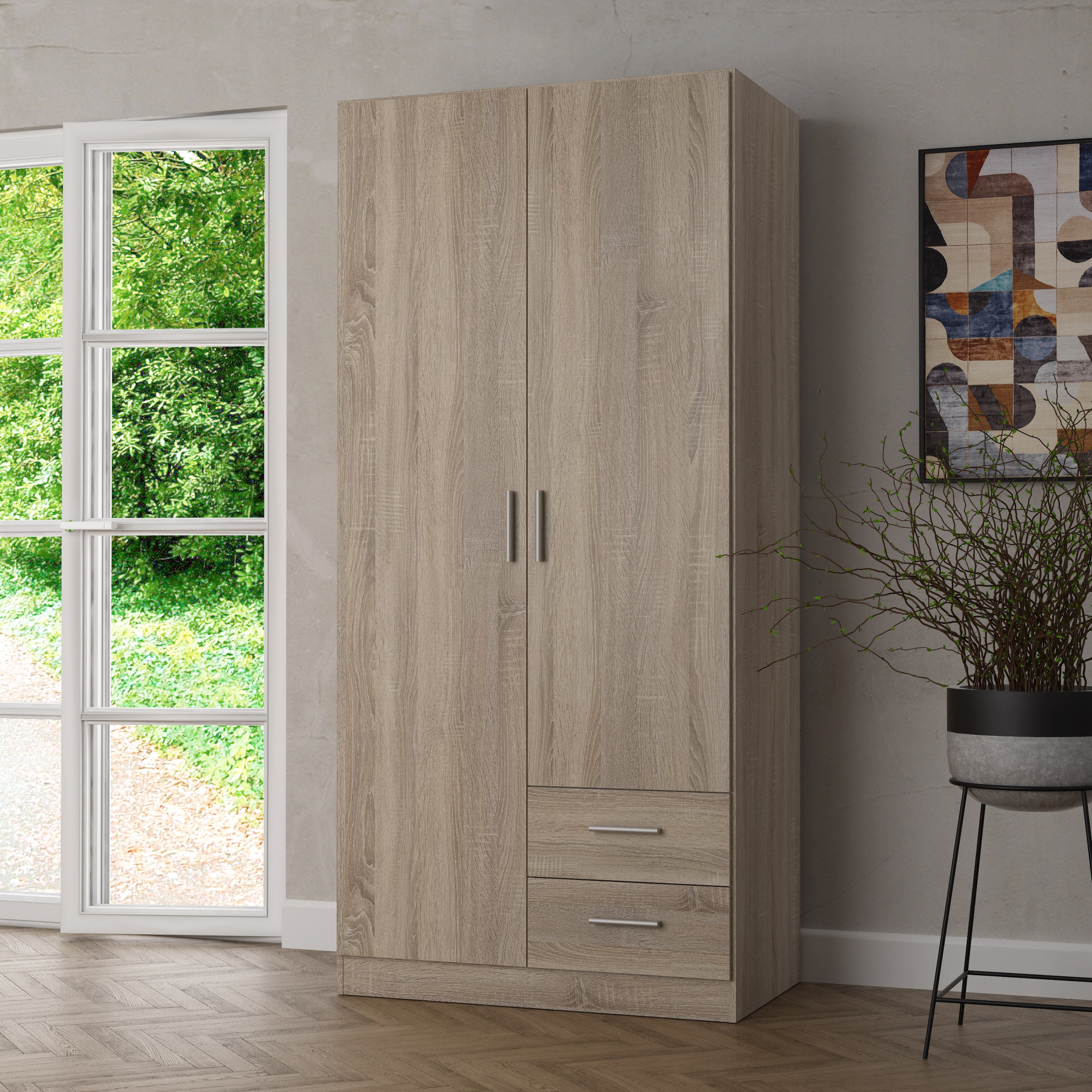 FORTE Kleiderschrank »FORTE JOAKIM , Drehtürenschrank Sonoma Eiche« B/H/T 90,8/197/54 cm, viel Platz