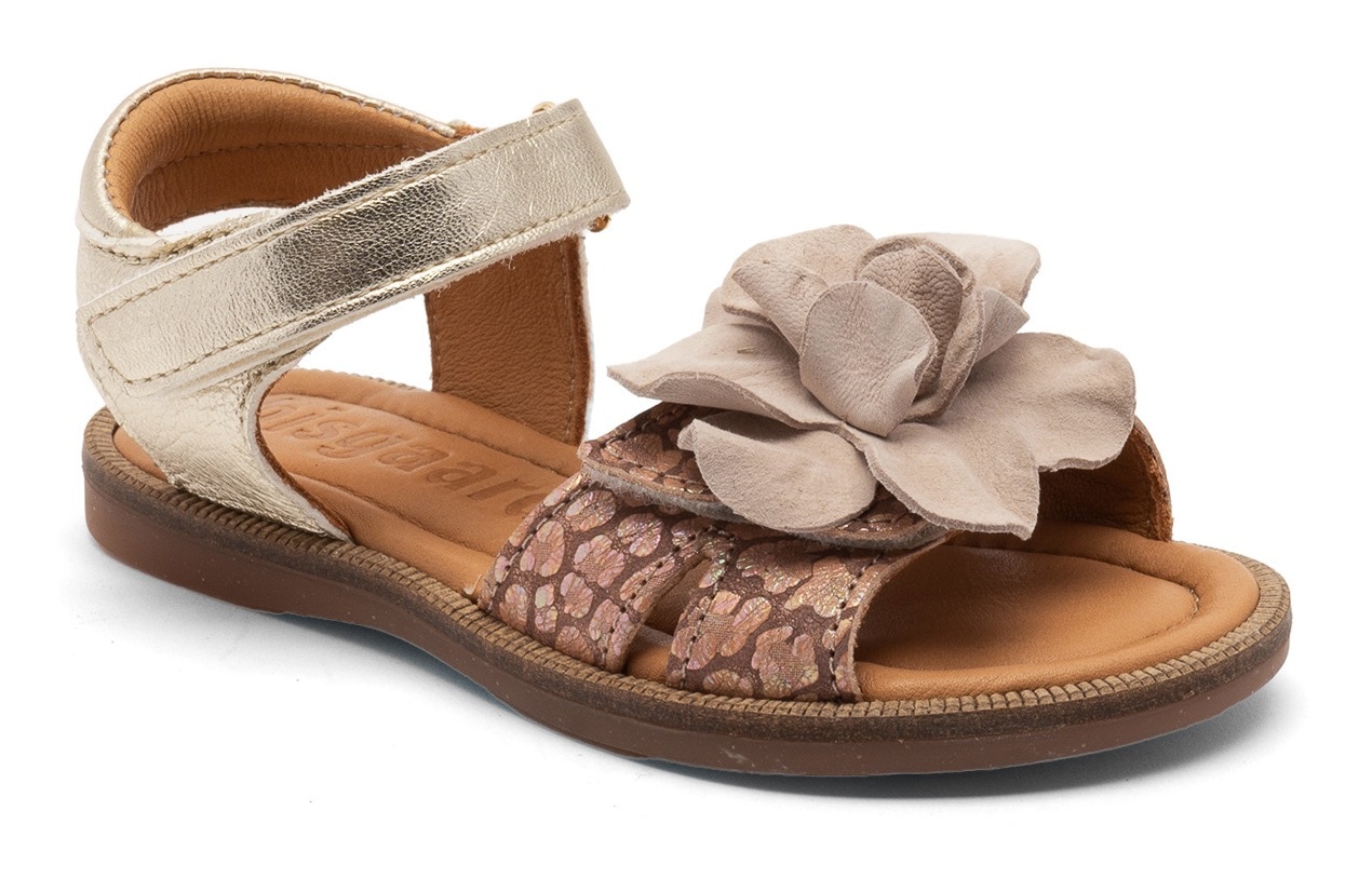 BISGAARD Mädchen Sandale "Weite: normal", Gr. 30, beige, Leder, gemustert, metallic, festlich, Schuhe, Klettschuh, Festtagsschuh aus Leder,