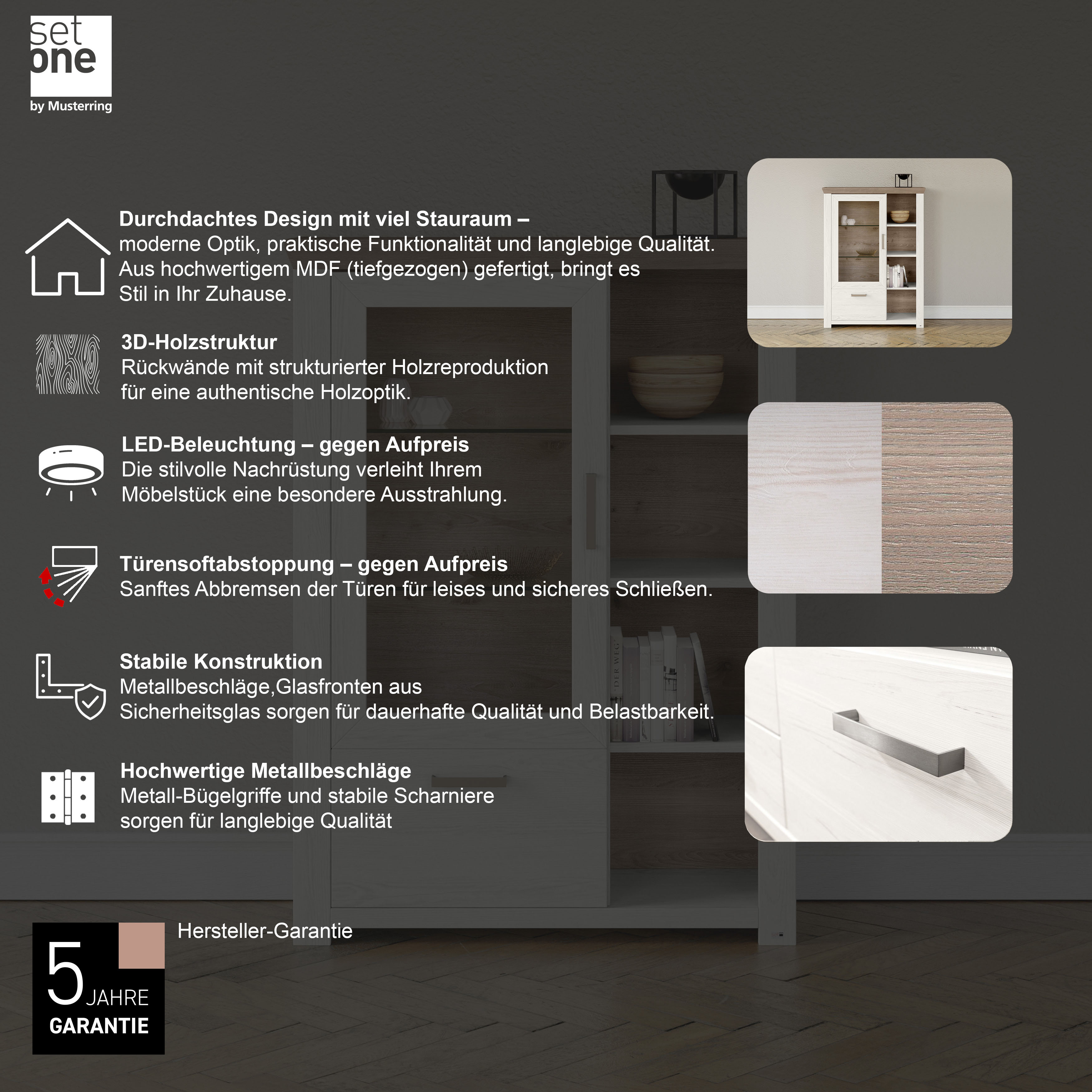 Thumbnail - set one by Musterring Highboard "York" Typ 13 und 14, mit Glastür und Schubkasten, 3 Farbvarianten, B 105 cm