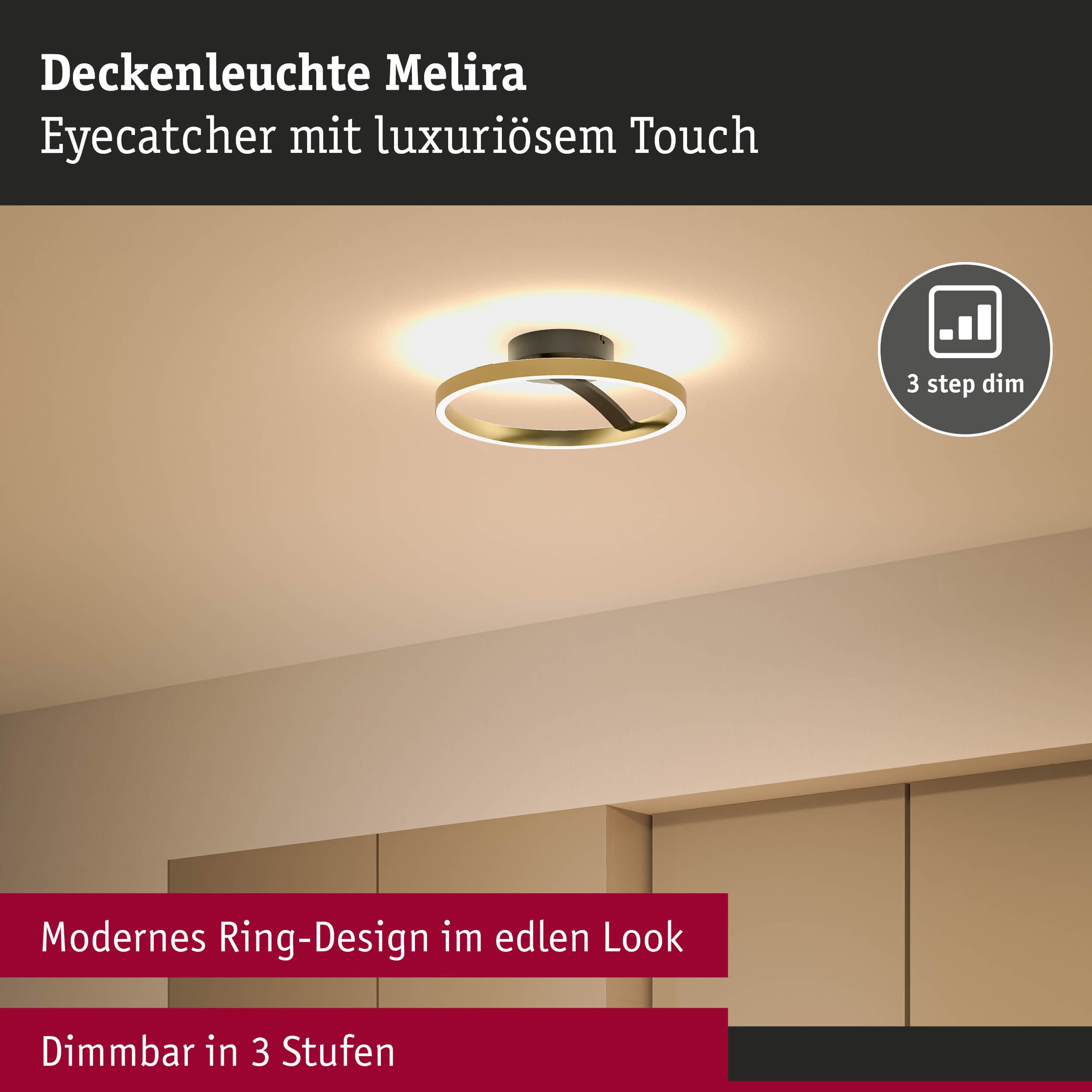 Paulmann LED Deckenleuchte »Melira WD LED 24W Gold /Schwarz 230V Metall« LED-Modul 1 Stk. 3StepDim