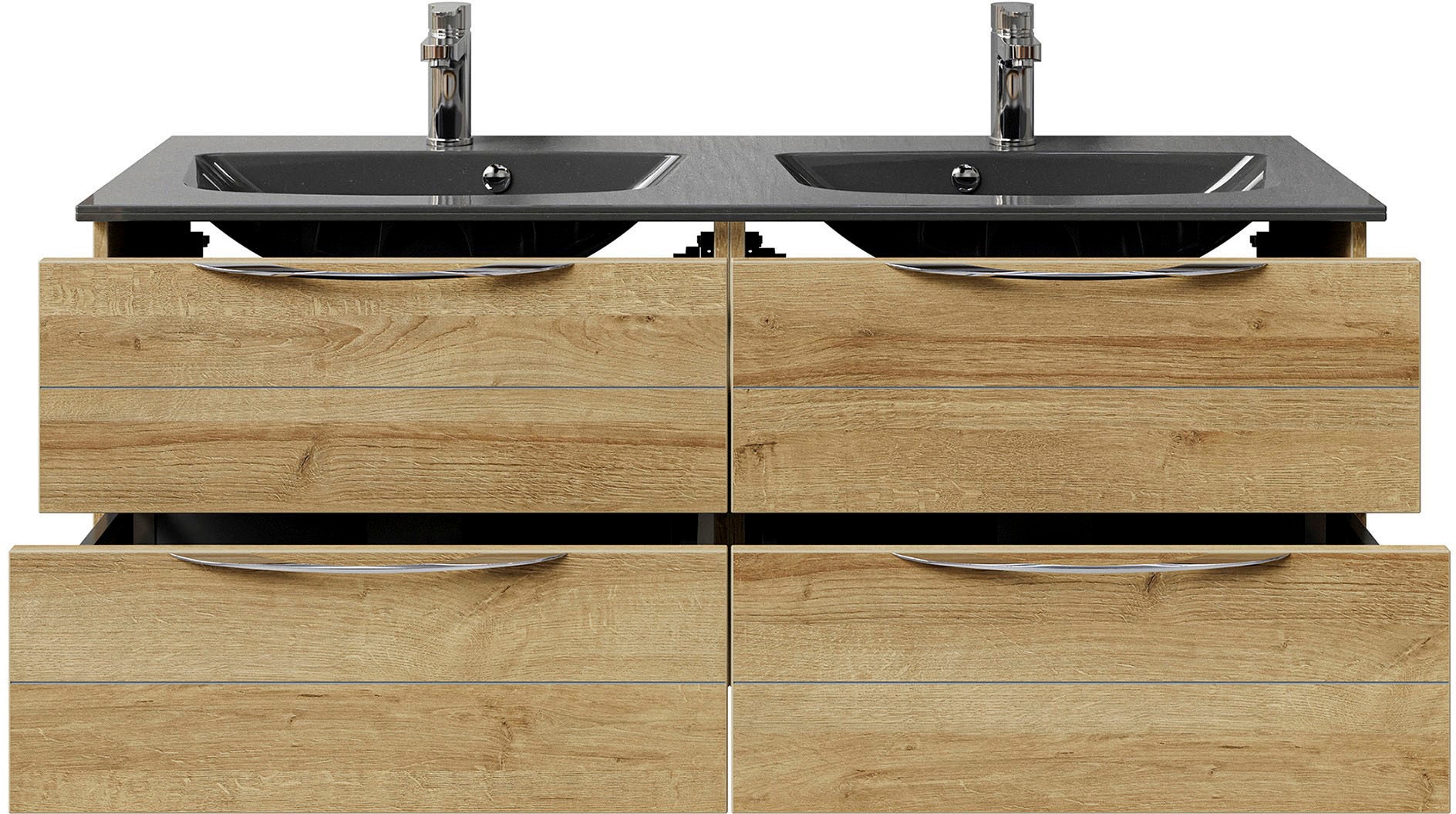Saphir Waschtisch »Serie 6025 Mineralmarmor-Waschtisch mit Unterschrank, 132 cm breit«, Doppel-Waschplatz mit 4 Schubladen, hängend, verschiedene Ausführungen