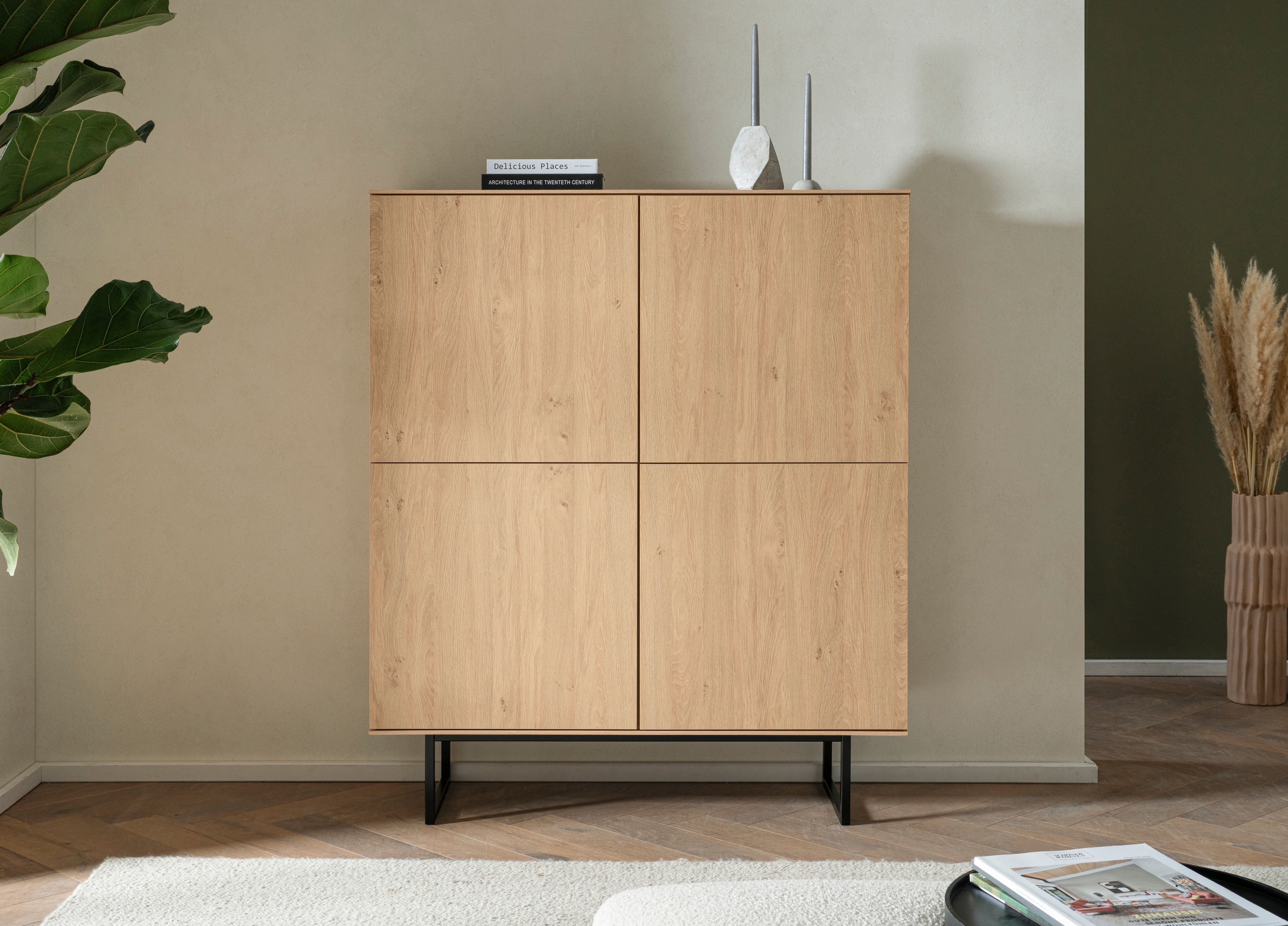 Home affaire Highboard "Lund, moderner Schrank, Kommode mit Kufengestell" optisch dünner Oberboden, hochwertige Optik, ausreichend Stauraum