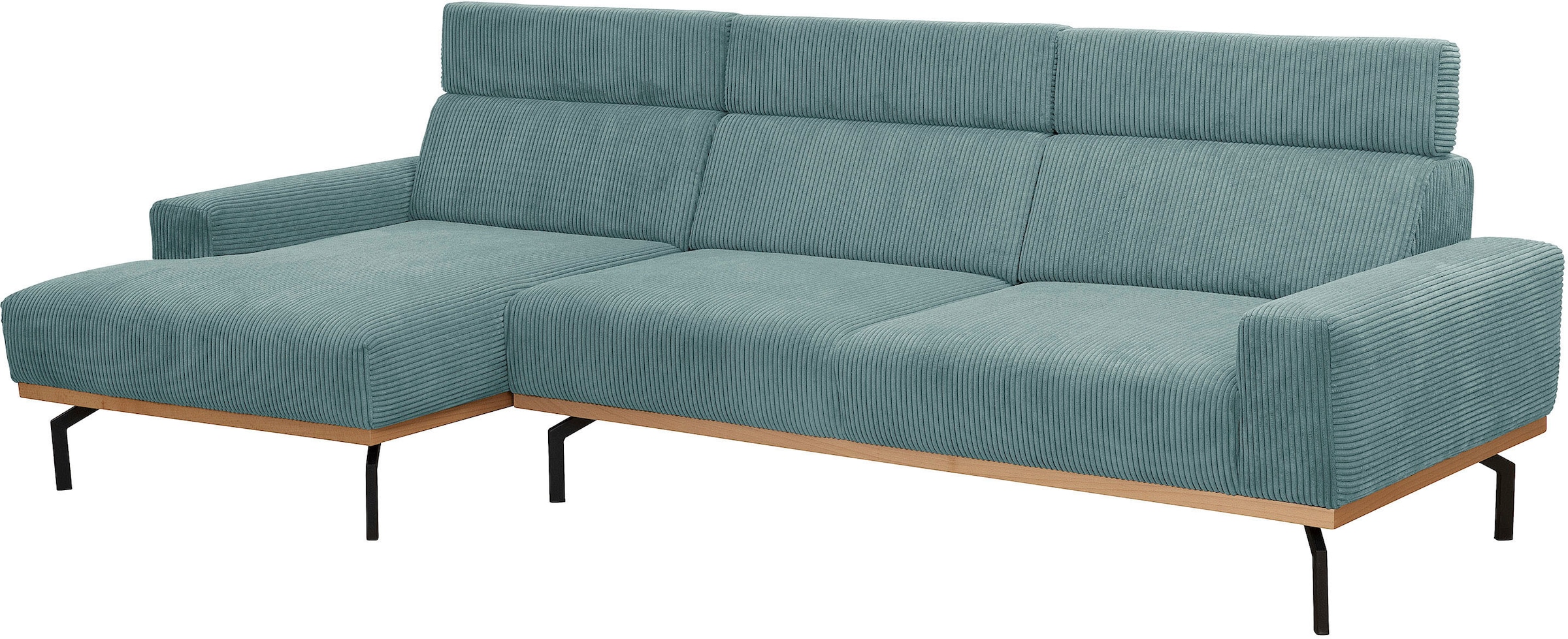 Max Winzer® Ecksofa »Designsofa hoher Sitzkomfort durch verstellbare Kopfteile, Cord Bezug«, umlaufender Echtholzsockelrahmen, feste Polsterung