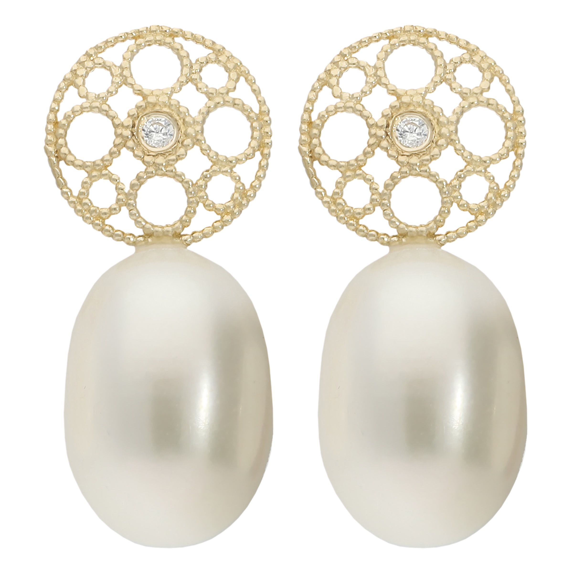 Firetti Paar Ohrstecker »Schmuck Geschenk Gold 375 Ohrschmuck Ohrringe runde Scheiben« mit Zirkonia (synth.) - mit Süßwasserzuchtperle