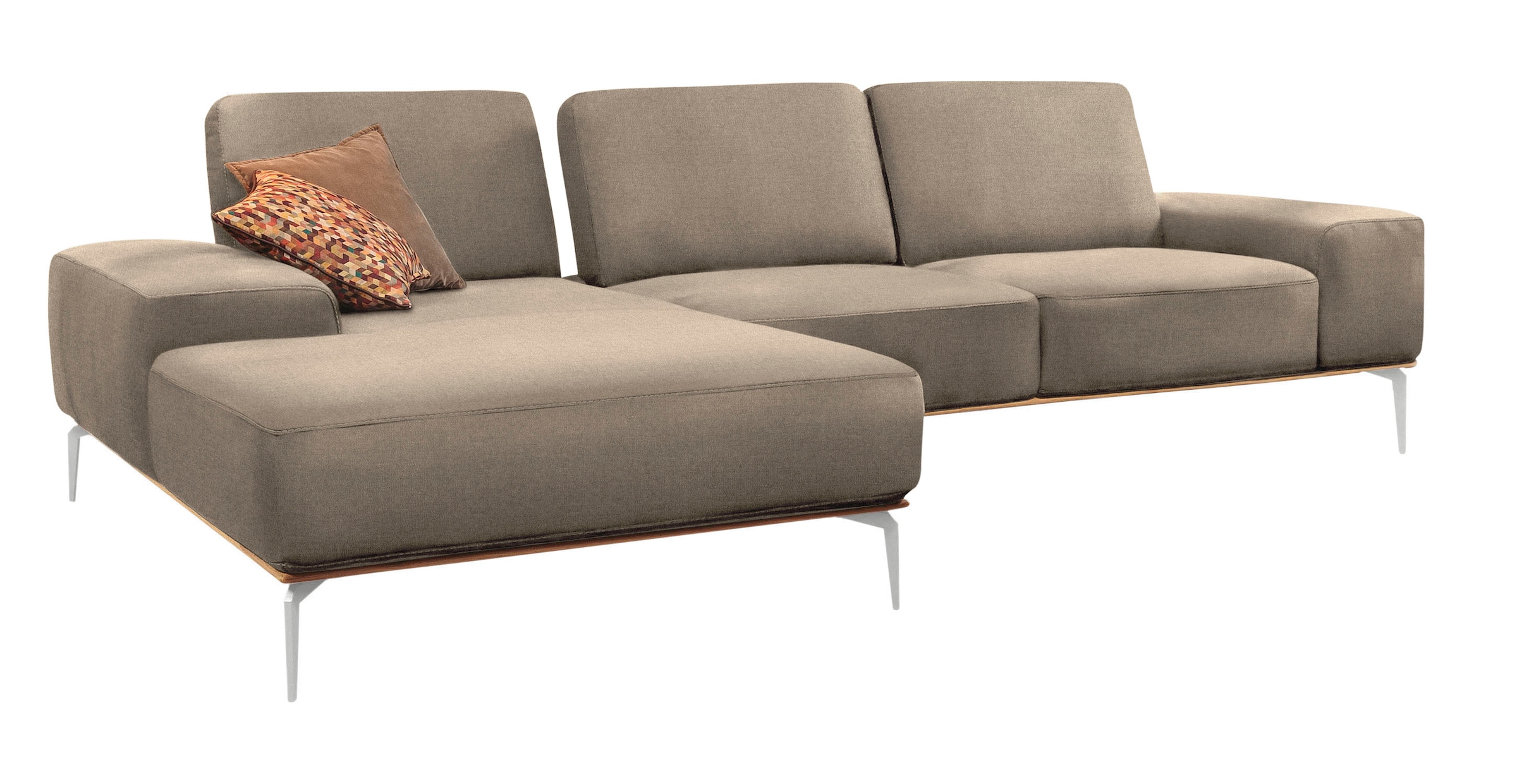 W.SCHILLIG Ecksofa »run, Designsofa mit tollem Sitzkomfort, bequem, L-Form«, mit elegantem Holzsockel, Füße in Chrom glänzend, Breite 319 cm