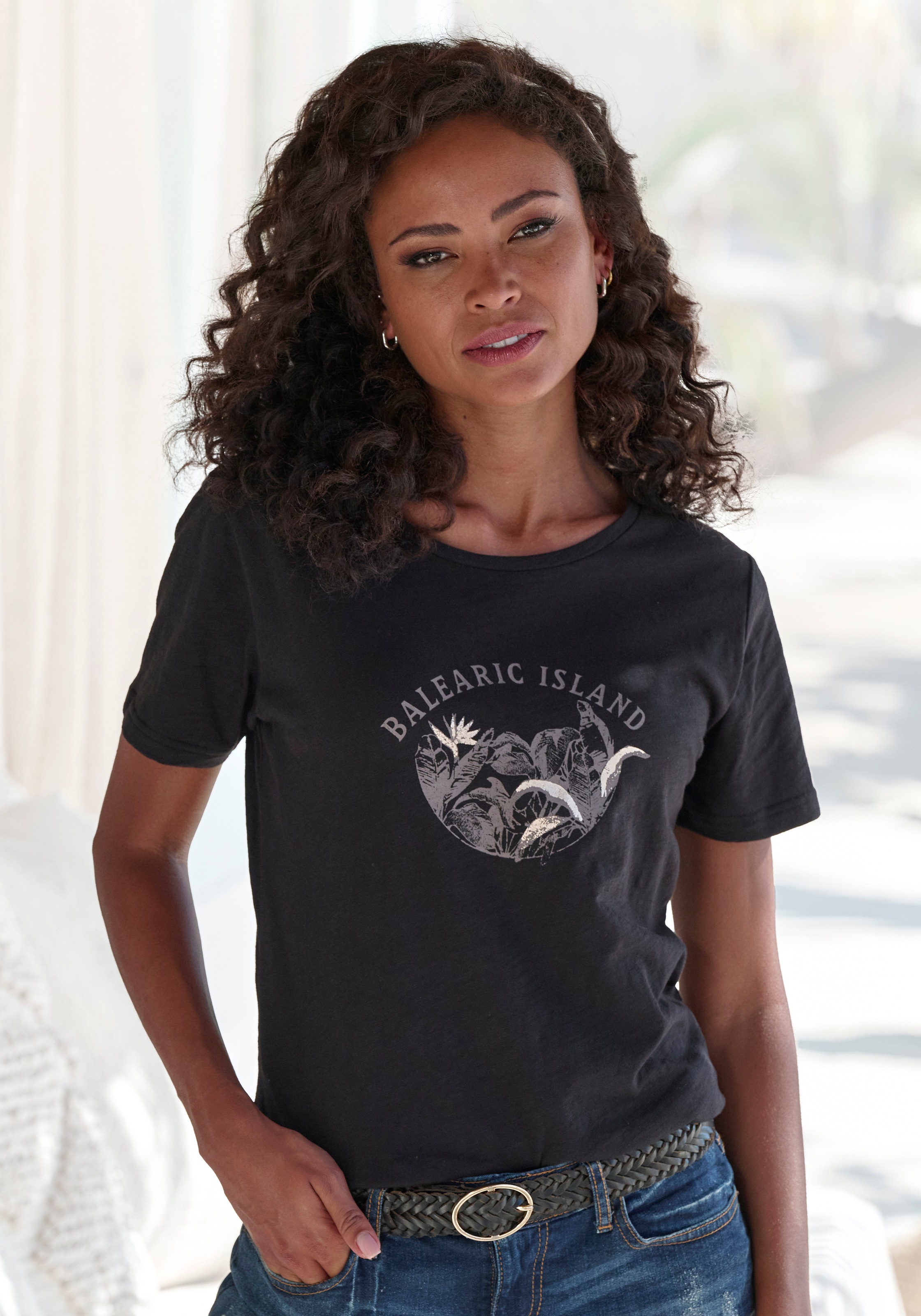 Thumbnail - Vivance T-Shirt "mit schimmerndem Frontprint" 2er-Pack, aus weicher Baumwoll-Qualität