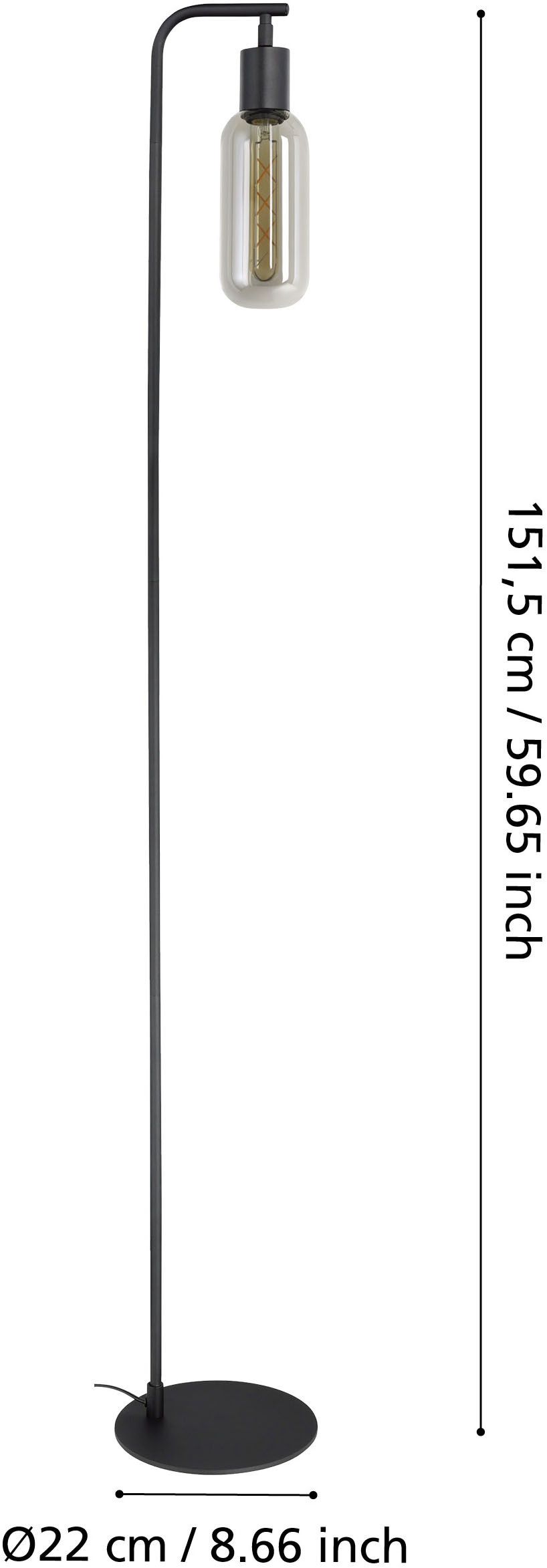 EGLO Stehlampe »MAIONE Stehlampe - Stahl - E27 - 1X4W - IP20« E27 1 Stk. Standleuchte, Leselampe, Wohzimmer, Schlafzimmer, L22 x B9 x H151 cm