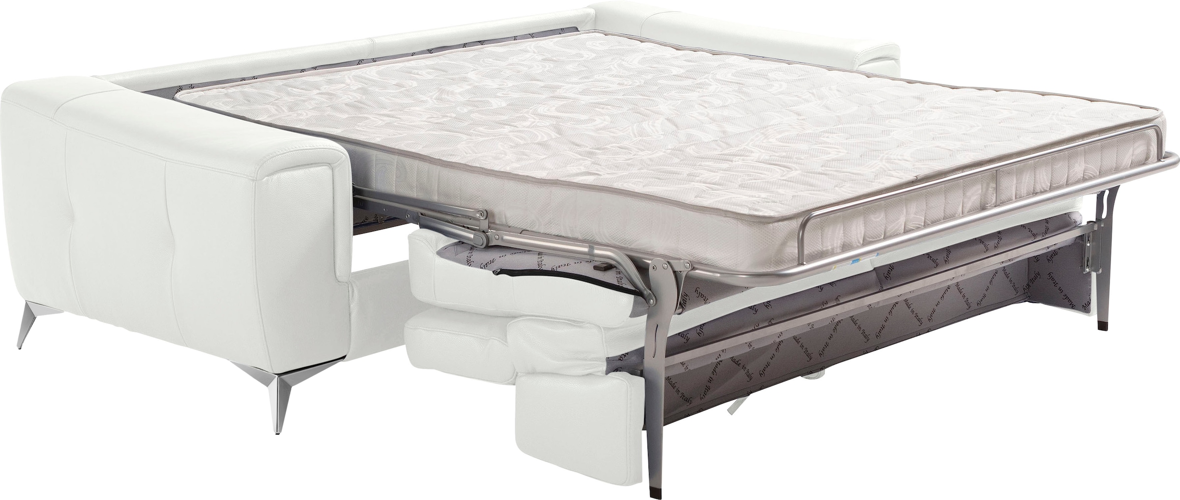 Egoitaliano Schlafsofa »Francine Designsofa, Loungesofa mit Dauerschlaffunktion, Breite 233 cm«, mit Bettfunktion, Leder BULL, weiß, Fußfarbe chrom