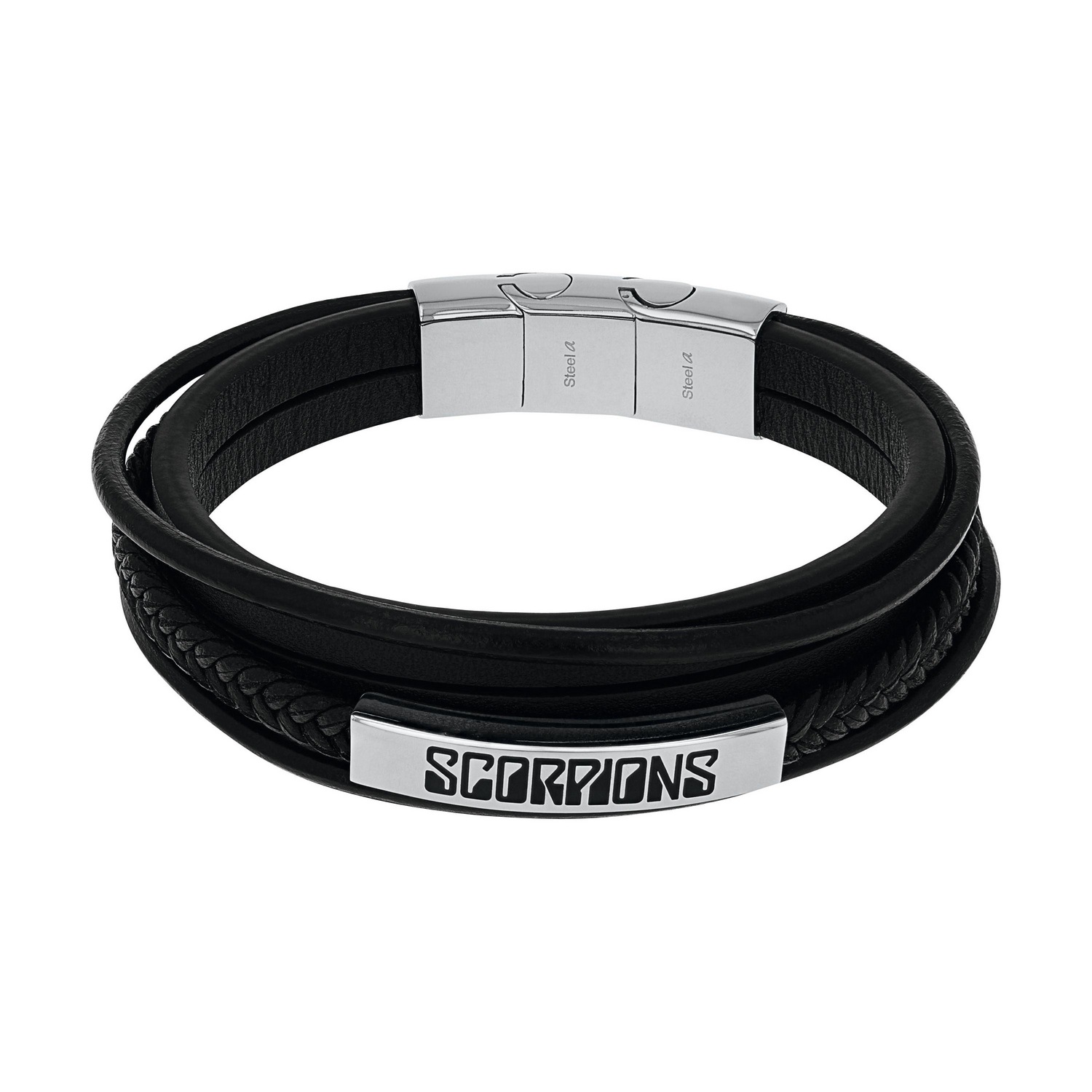 Amor Scorpions Lederarmband stahlfarben schwarz 21cm