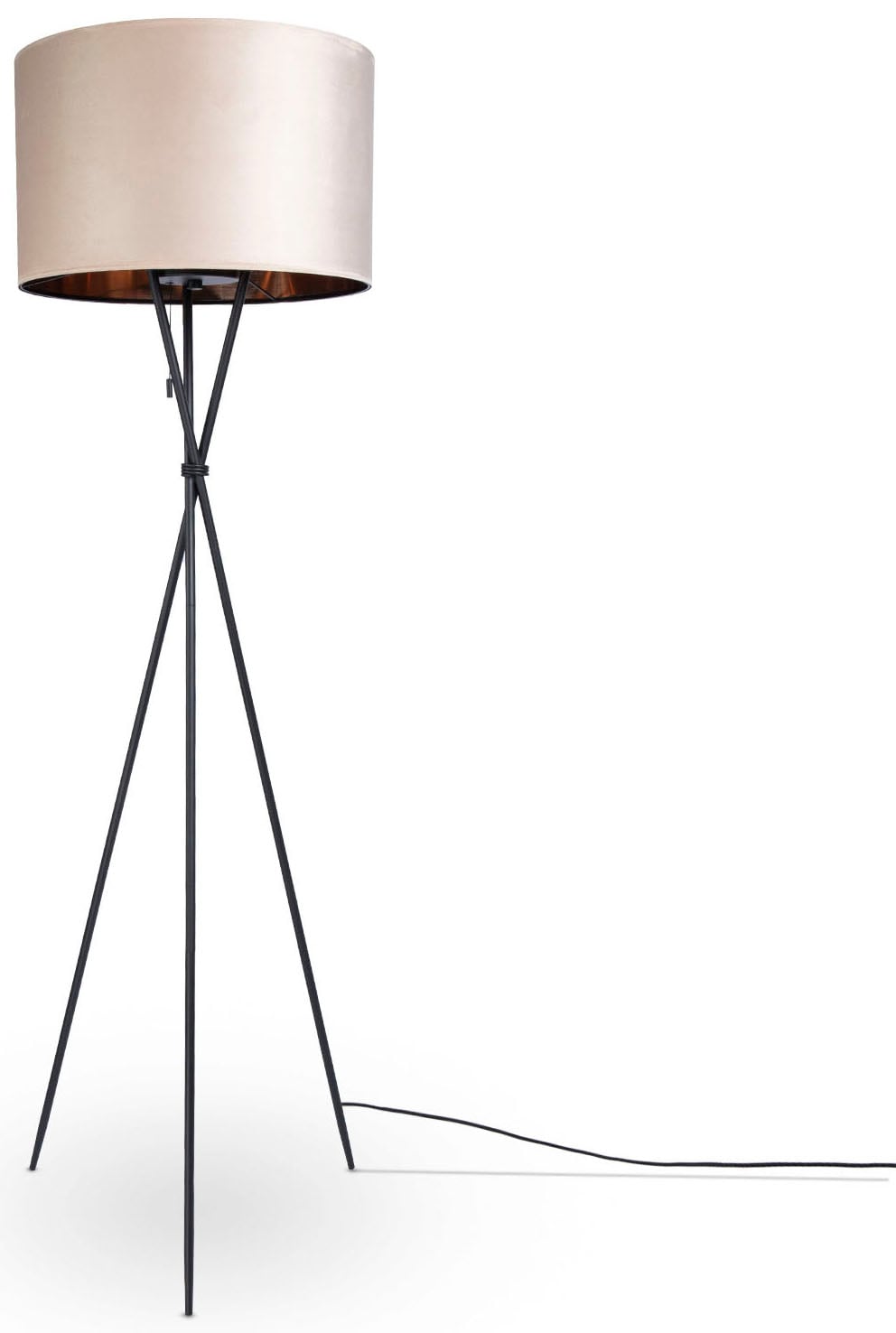 Paco Home Stehlampe »Kate uni Color«, Wohnzimmer Dreibein Standleuchte Velour Höhe 177,5cm Filigran E27