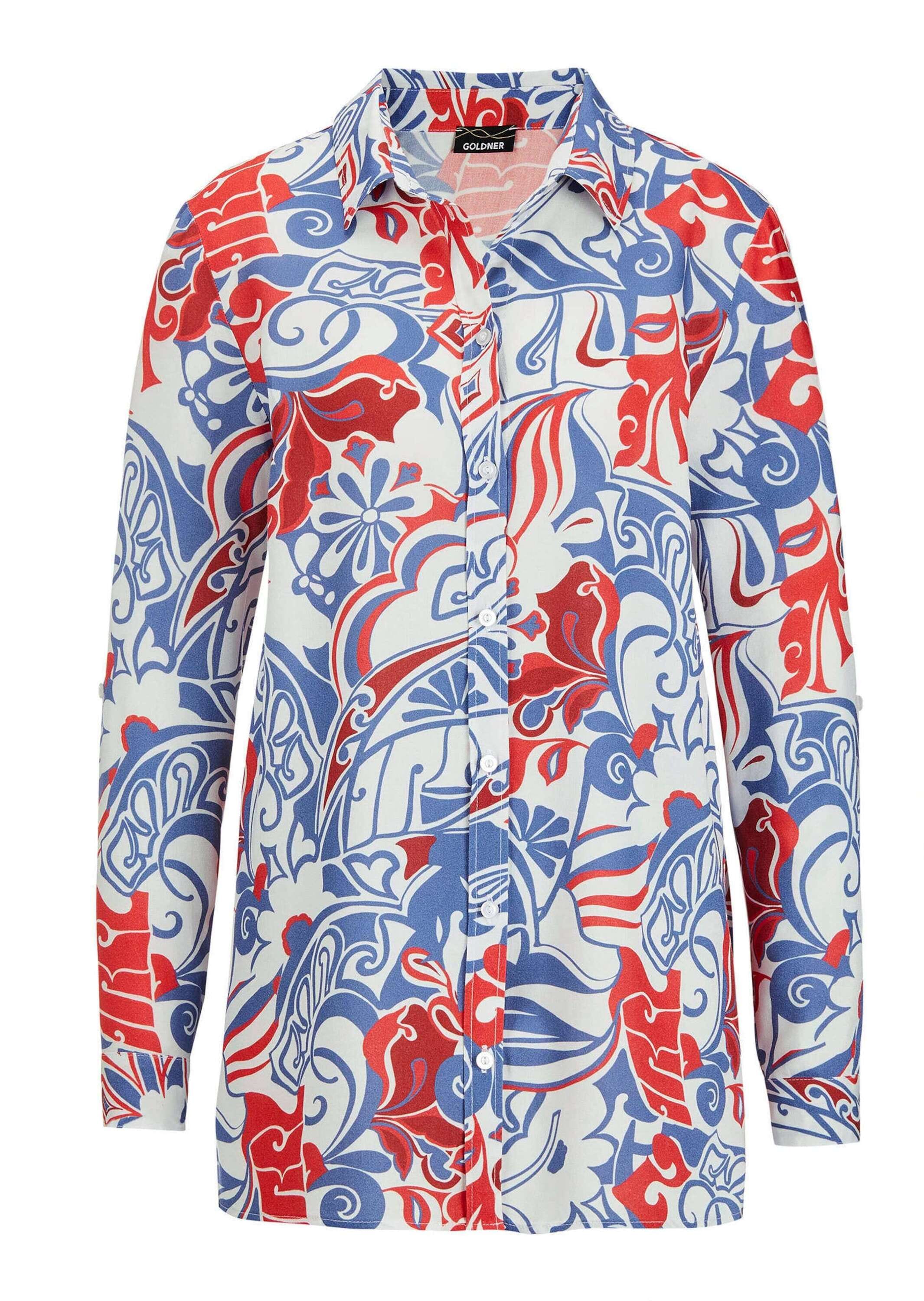 GOLDNER Hemdbluse "Kurzgröße Floralbedruckte Hemdbluse, Hemdkragen" Allover günstig online kaufen