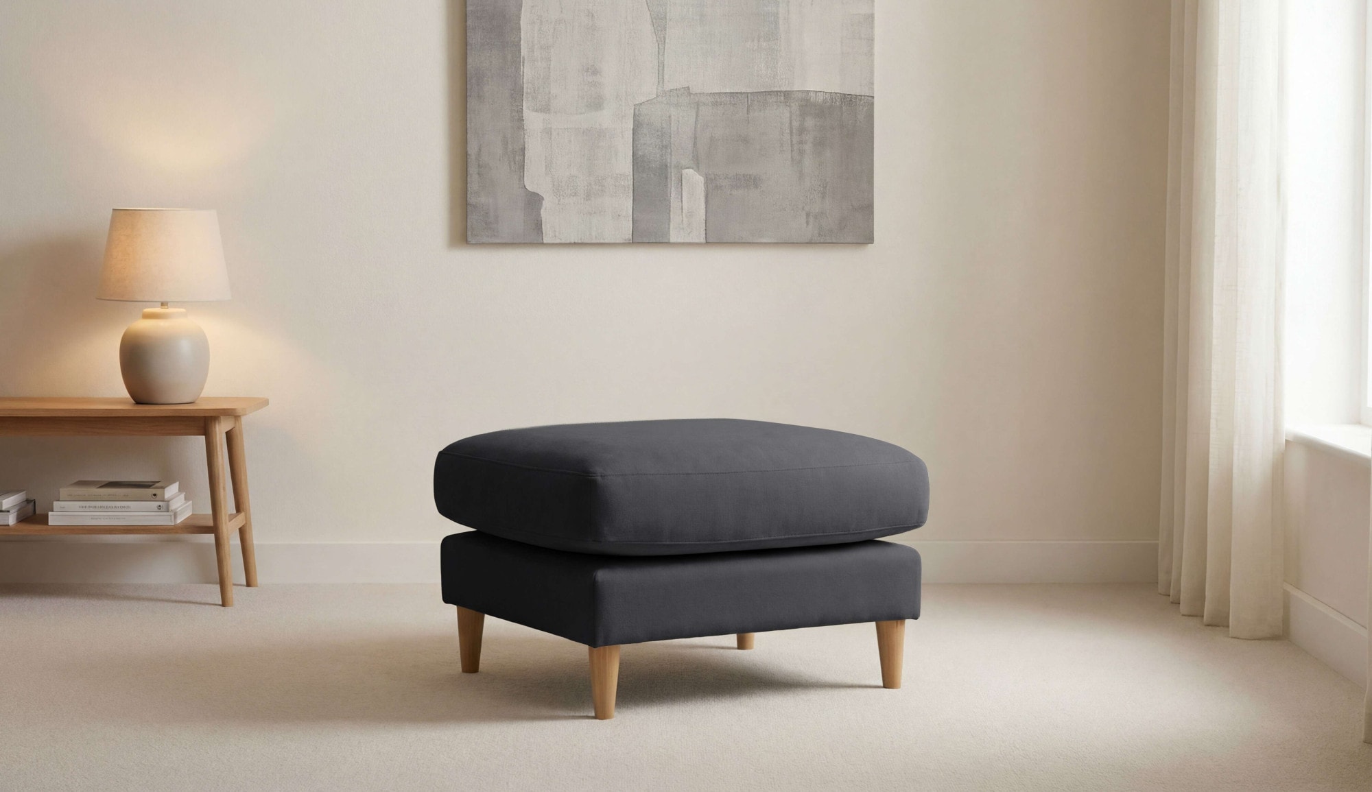 OTTO home Pouf "Finnian" Polsterhocker 70x70 cm, Chenille, Massivholzfüße