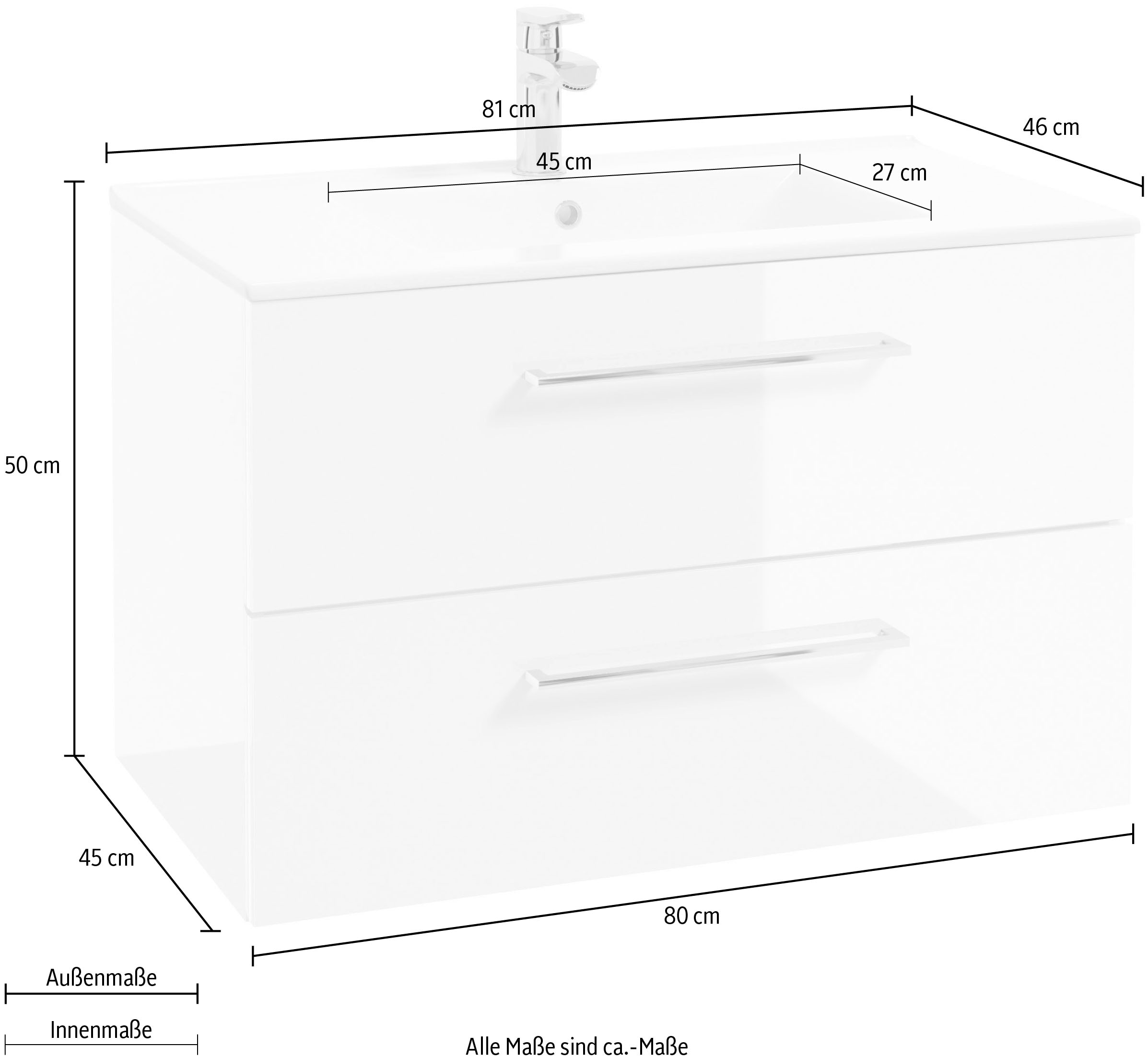 welltime Waschtisch »Palermo«, Badmöbel inkl. Waschbecken, Breite 80 cm