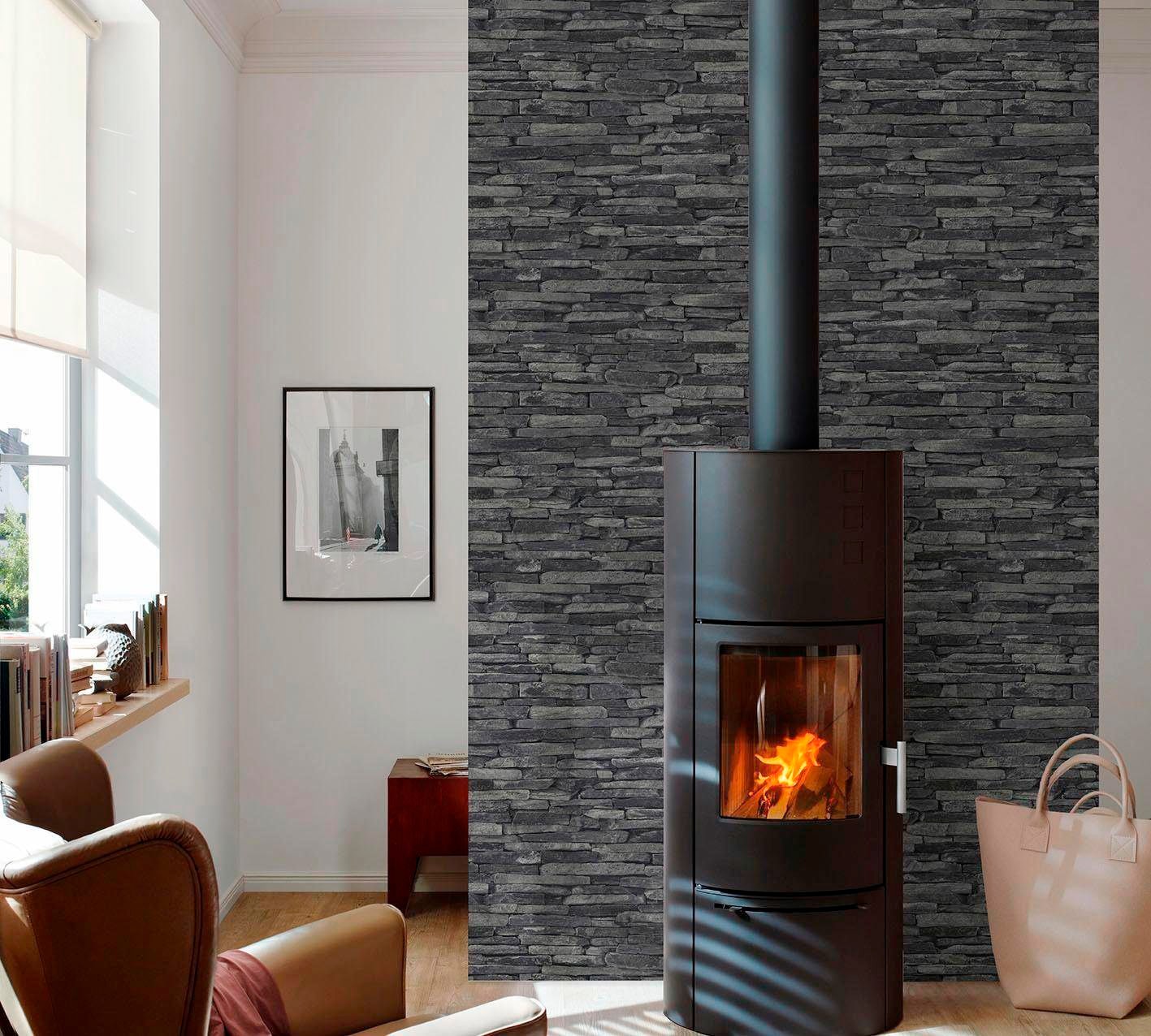 | BAUR Modern Schwarz Tapete Stein of Wood`n Grau 2nd Vliestapete »Best Stone Steinoptik, living Edition«, walls günstig