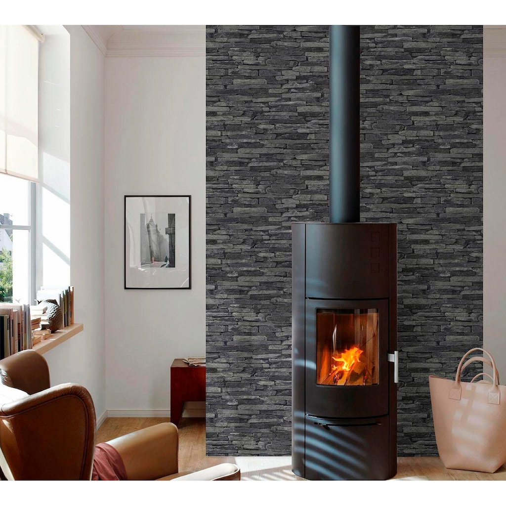 living walls Vliestapete »Best of Wood`n Stone 2nd Edition«, Steinoptik, Modern Tapete Stein Grau Schwarz