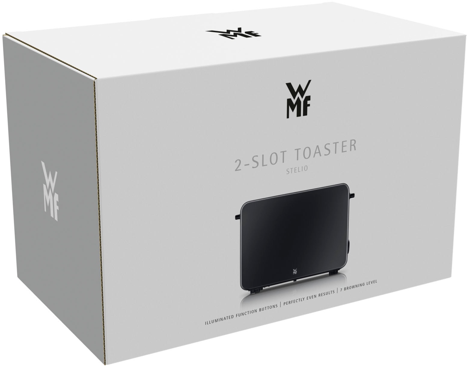 WMF Toaster »Stelio Edition Deep Black, 2-Scheiben-Toaster mit Brötchenaufsatz«, 2 kurze Schlitze, für 2 Scheiben, 1050 W, 7 Bräunungsstufen, Brotzentrierung, Krümelschublade, Cromargan Gehäuse