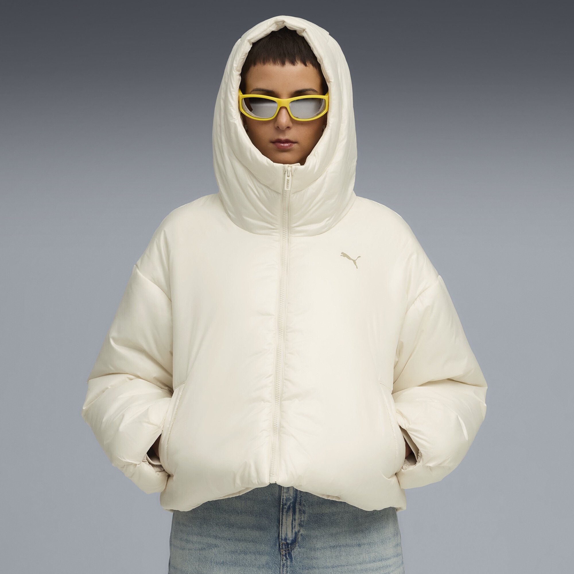 PUMA Winterjacke »Wardrobe Essentials Shiny Wattierte Kapuzenjacke Damen«