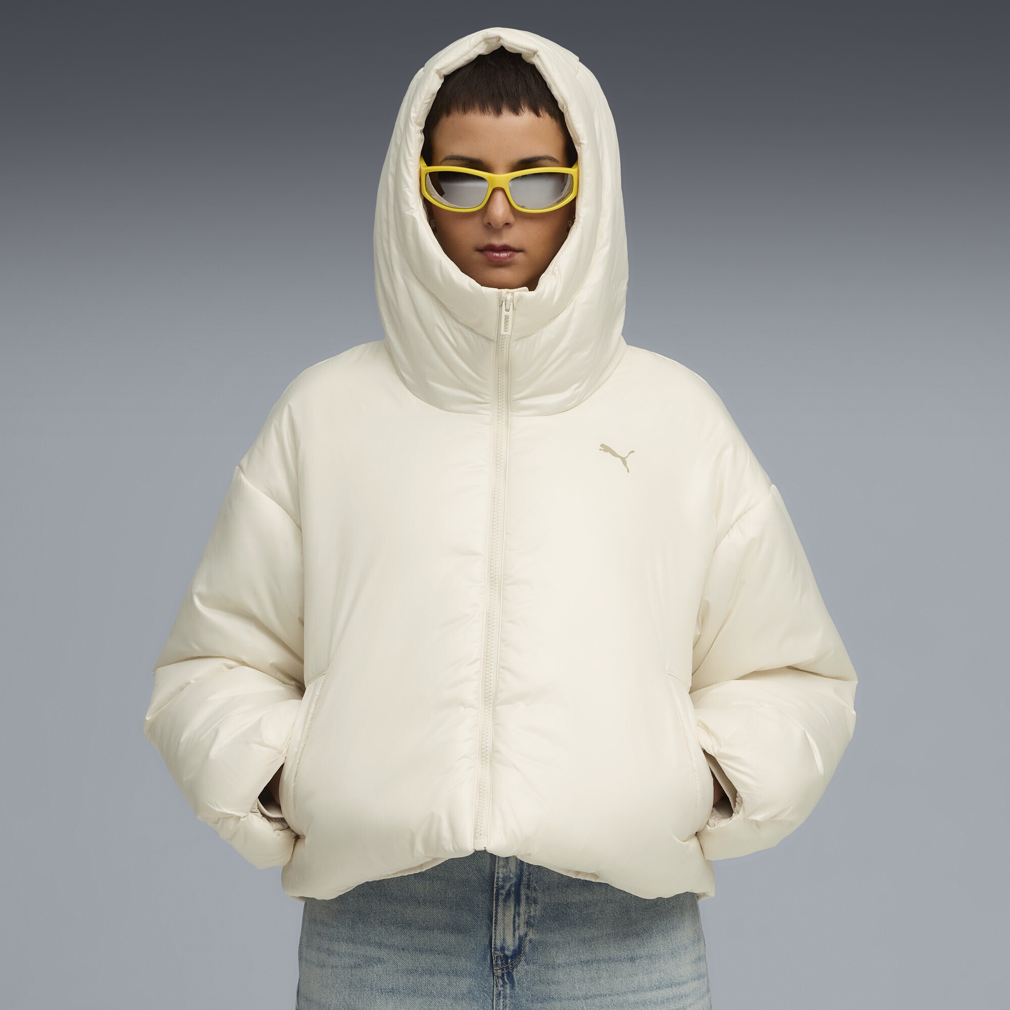 PUMA Winterjacke "Wardrobe Essentials Shiny Wattierte Kapuzenjacke Damen" günstig online kaufen
