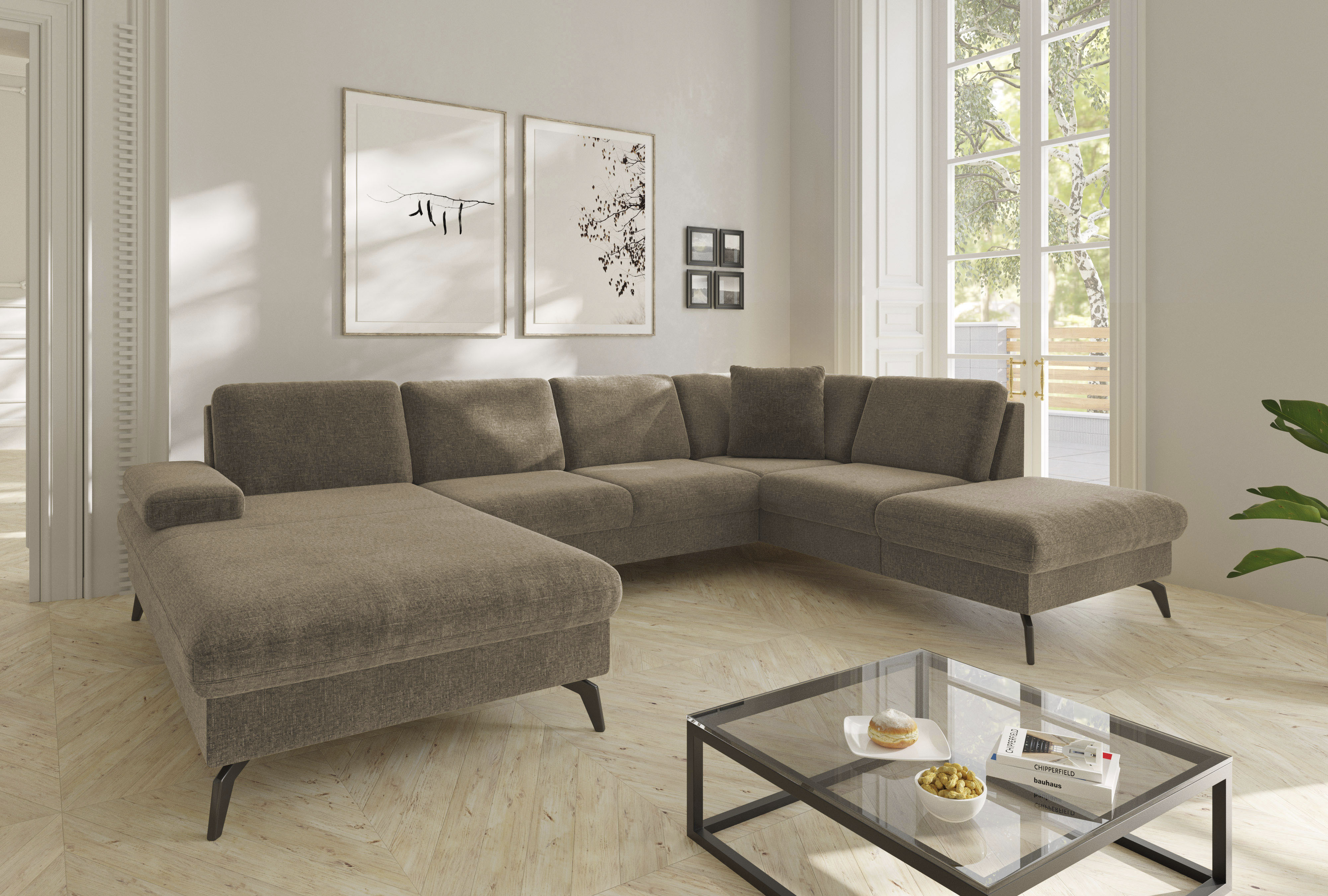 sit&more Wohnlandschaft "Morris Jubi U-Form, B: 300 cm, Armteilverstellung" optional mit Bettfunktion, 1 Zierkissen, komfortable Sitzhöhe 44 cm